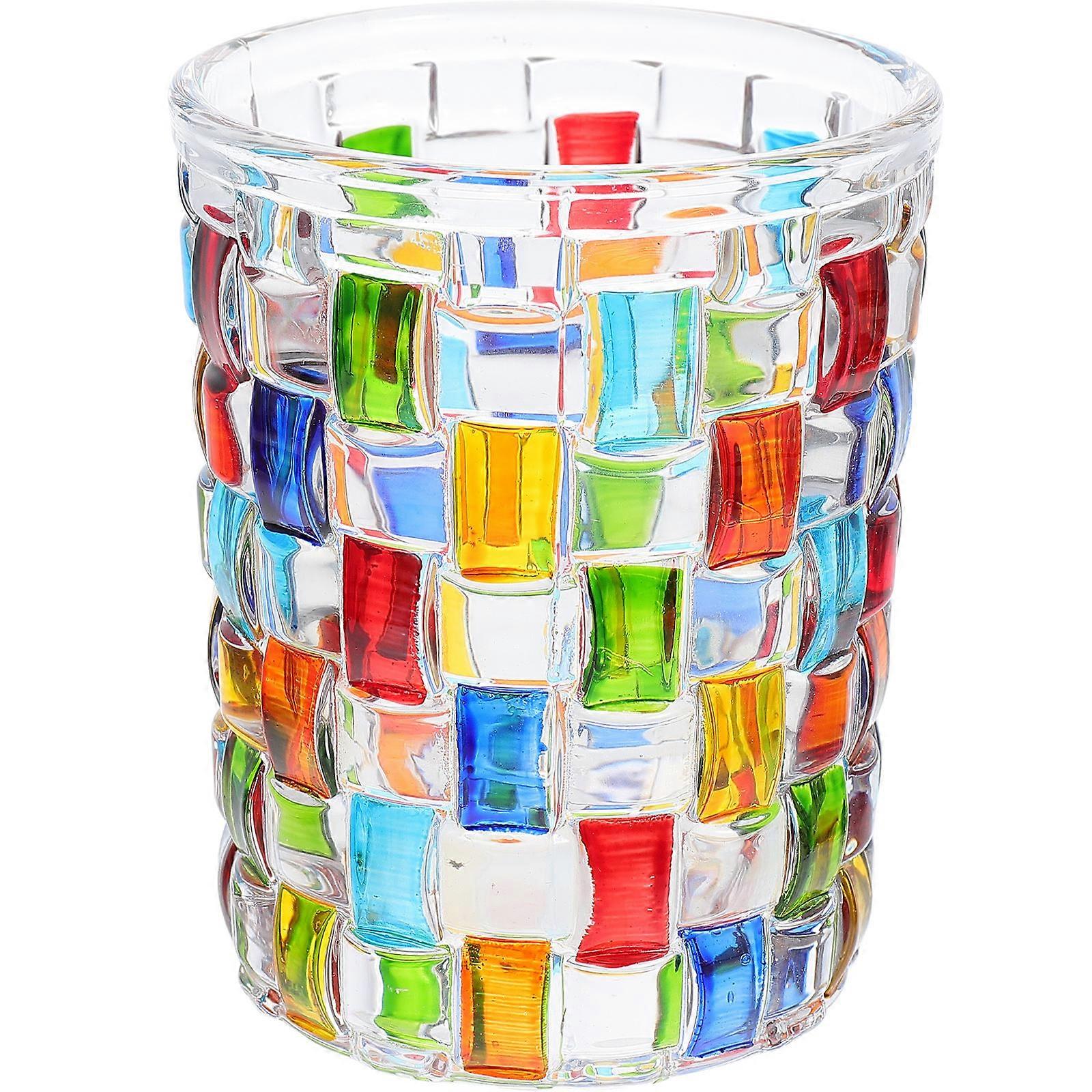 Aesthetic Glass Cup Multi-Colored Storage Drinking Home Use 8.9X7.7X7.1CM 1Pack
