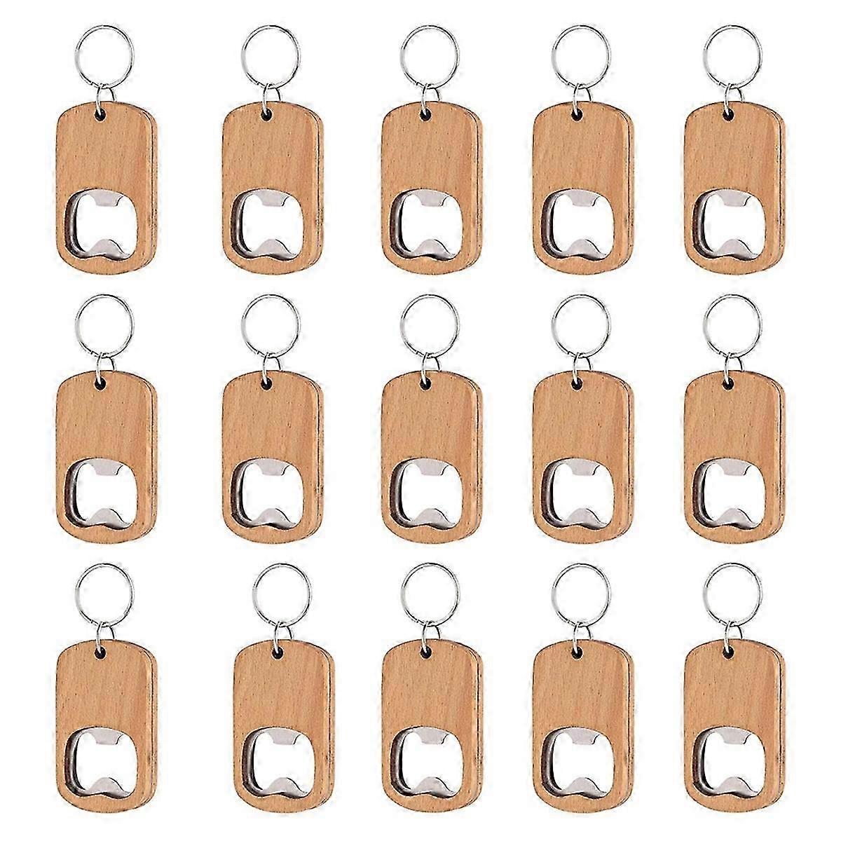 15 Pack Bottle Opener Blank Wooden Keychain Blanks for Laser Engraving Wood Bottle Openers Bulk KeyEdition 0711