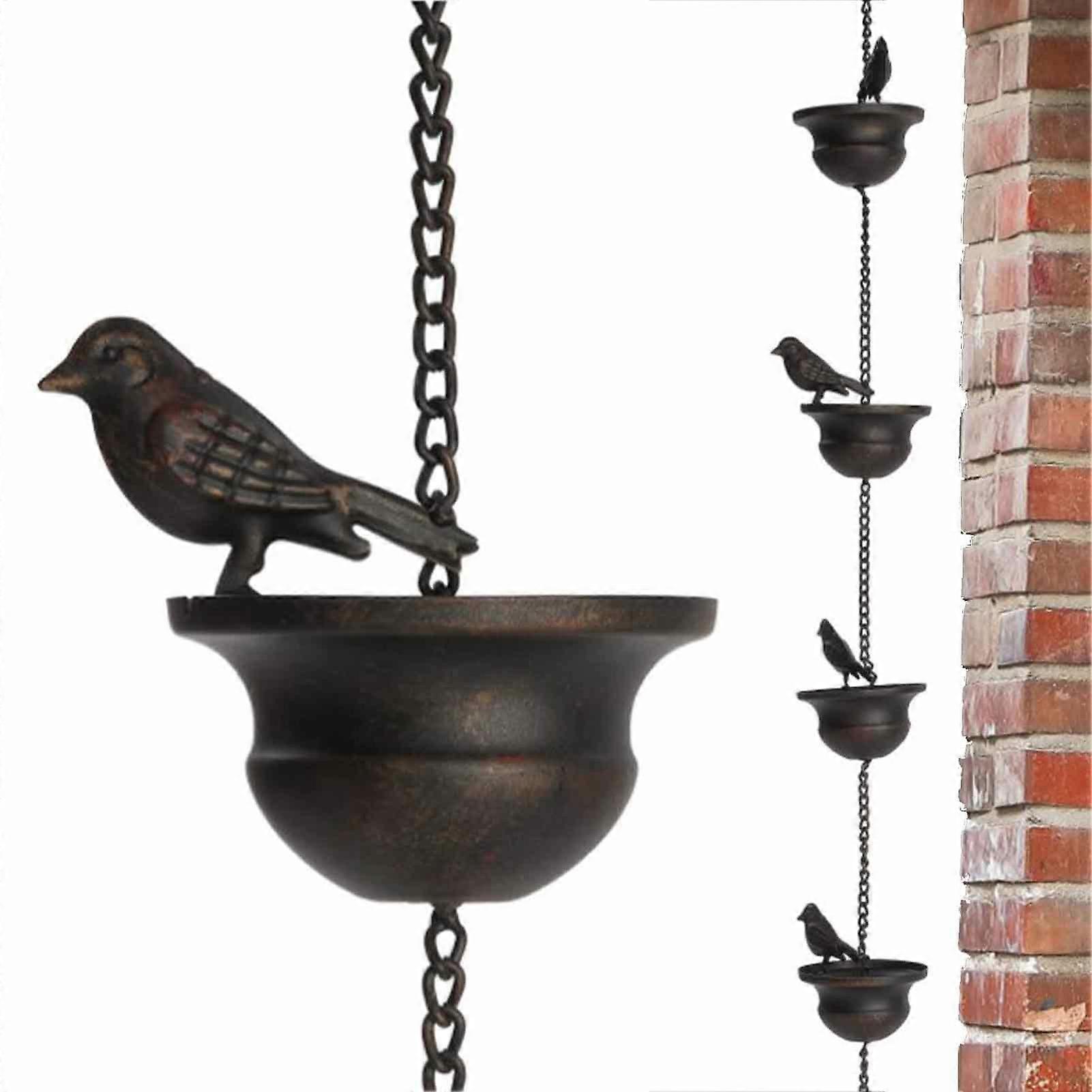Rain Cha for Gutters Mobile Birds on Cups, Rain Game, 8ft, Attached Hanger