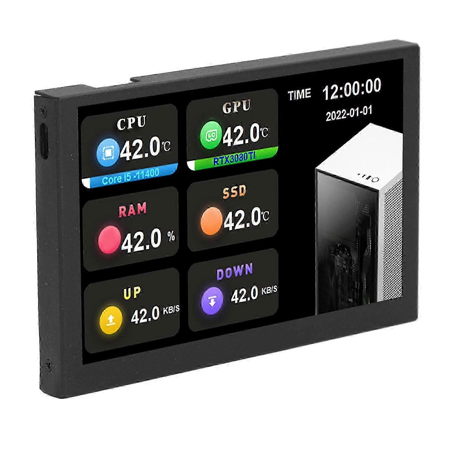 5-Inch IPS USB Mini Screen Monitor with 800x480 Resolution - Type C Sub Screen for PC Data & AIDA64 - Compact Black Display