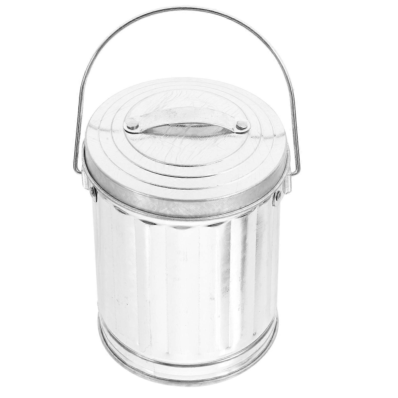 Silver Trash Can with Lid for Storage Use Made of Tinplate Perfect for Home Office 4.72 x 3.54 x