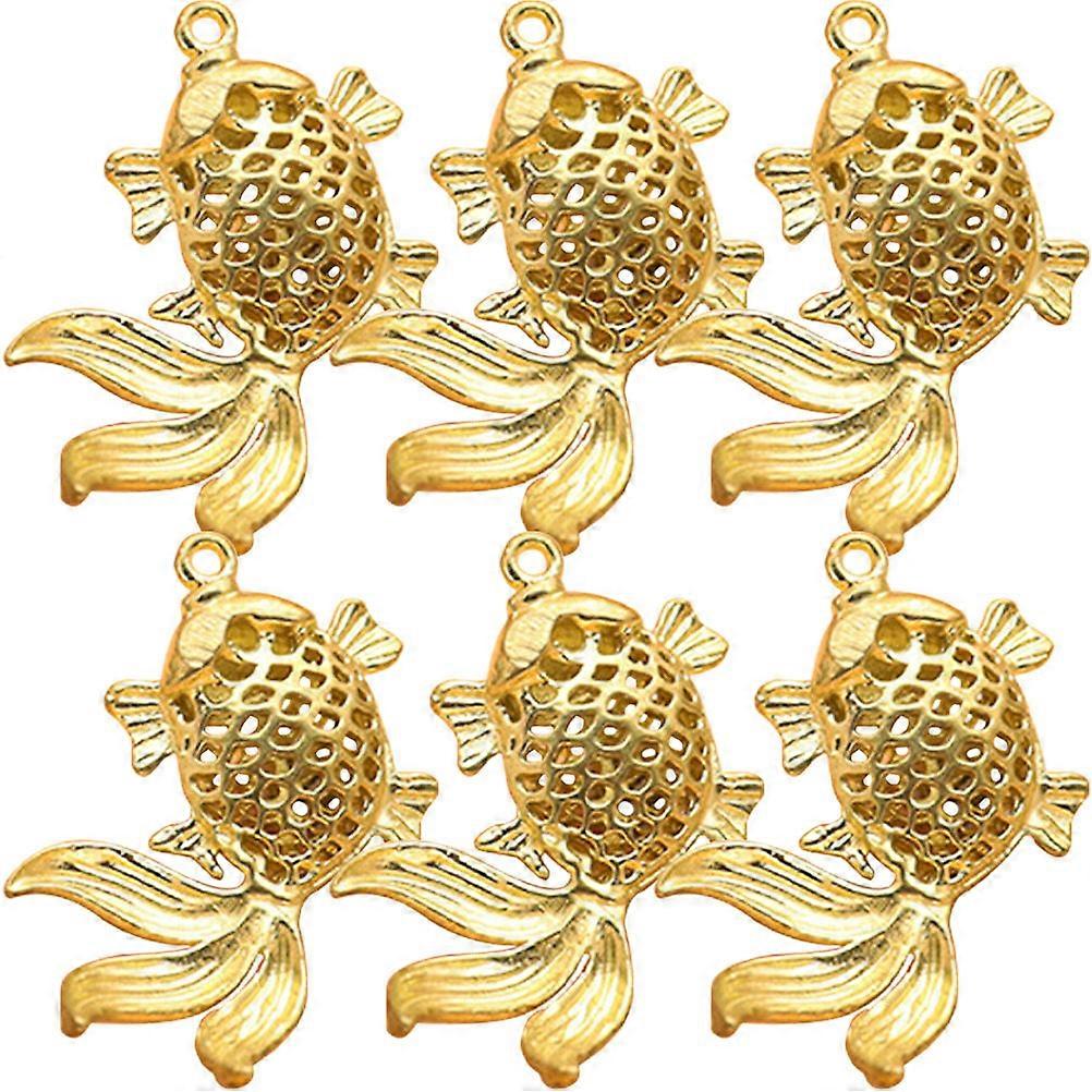 6pcs Golden Brass Goldfish Pendant Vintage Hollow Charm for Car Key and DIY Craft Projects