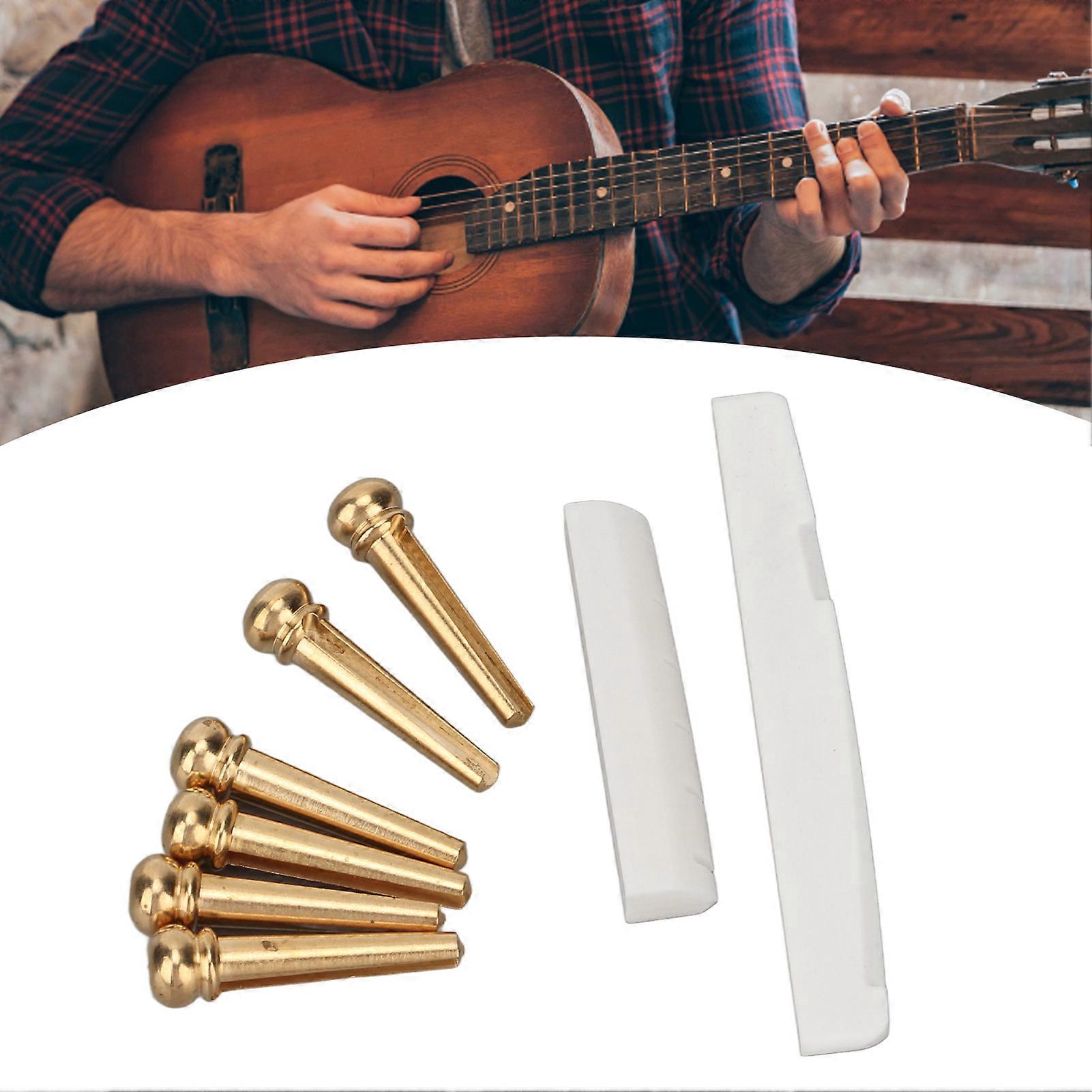 Bridge Pins Saddle Nut Set Replacement Bone Saddle Nut Brass Bridge Pins Kit för gitarr 