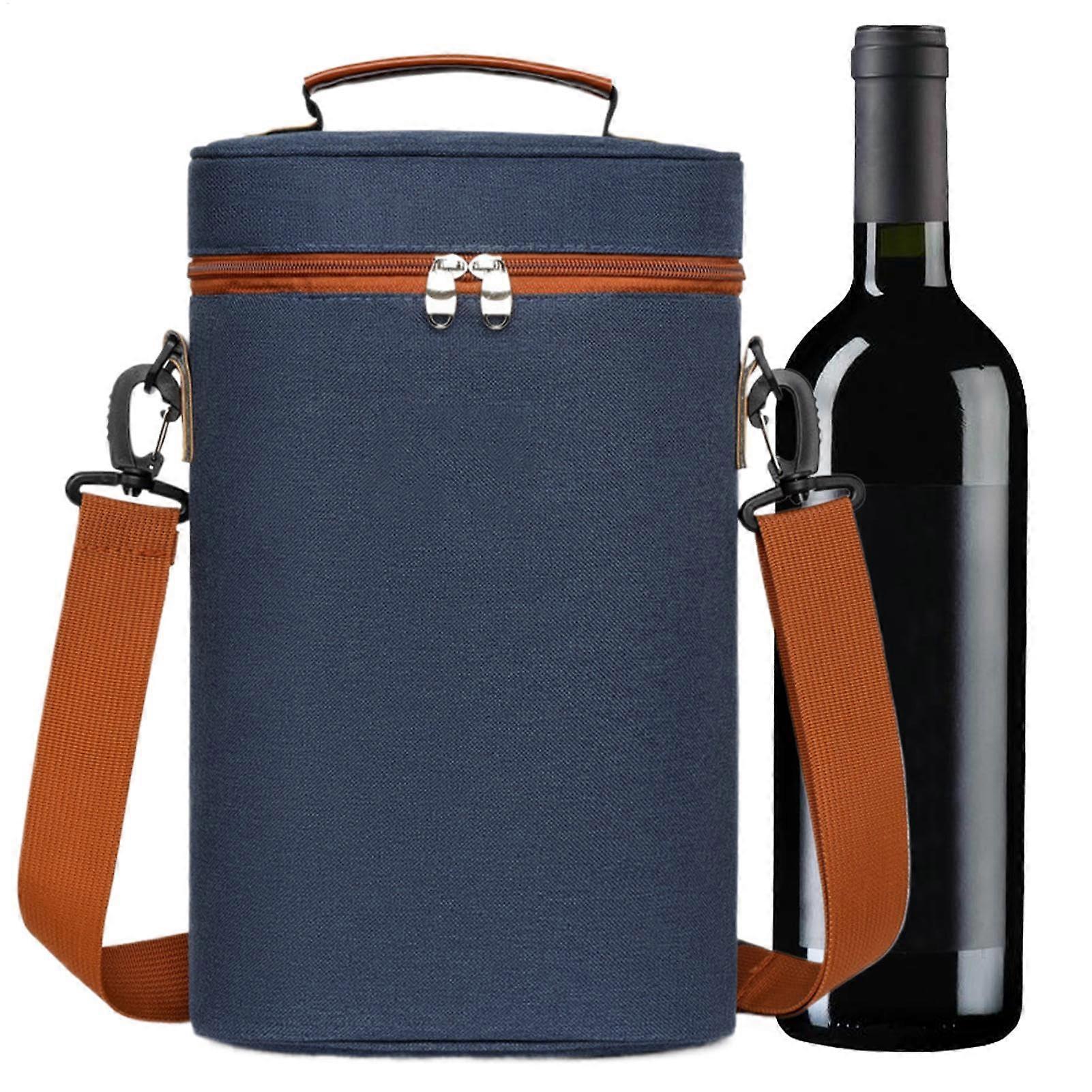 Wine Bottle Travel Bag Insulated Cooler For 2 Wine Bottles Portable Leakproof Carrier With Handle Navy Blue