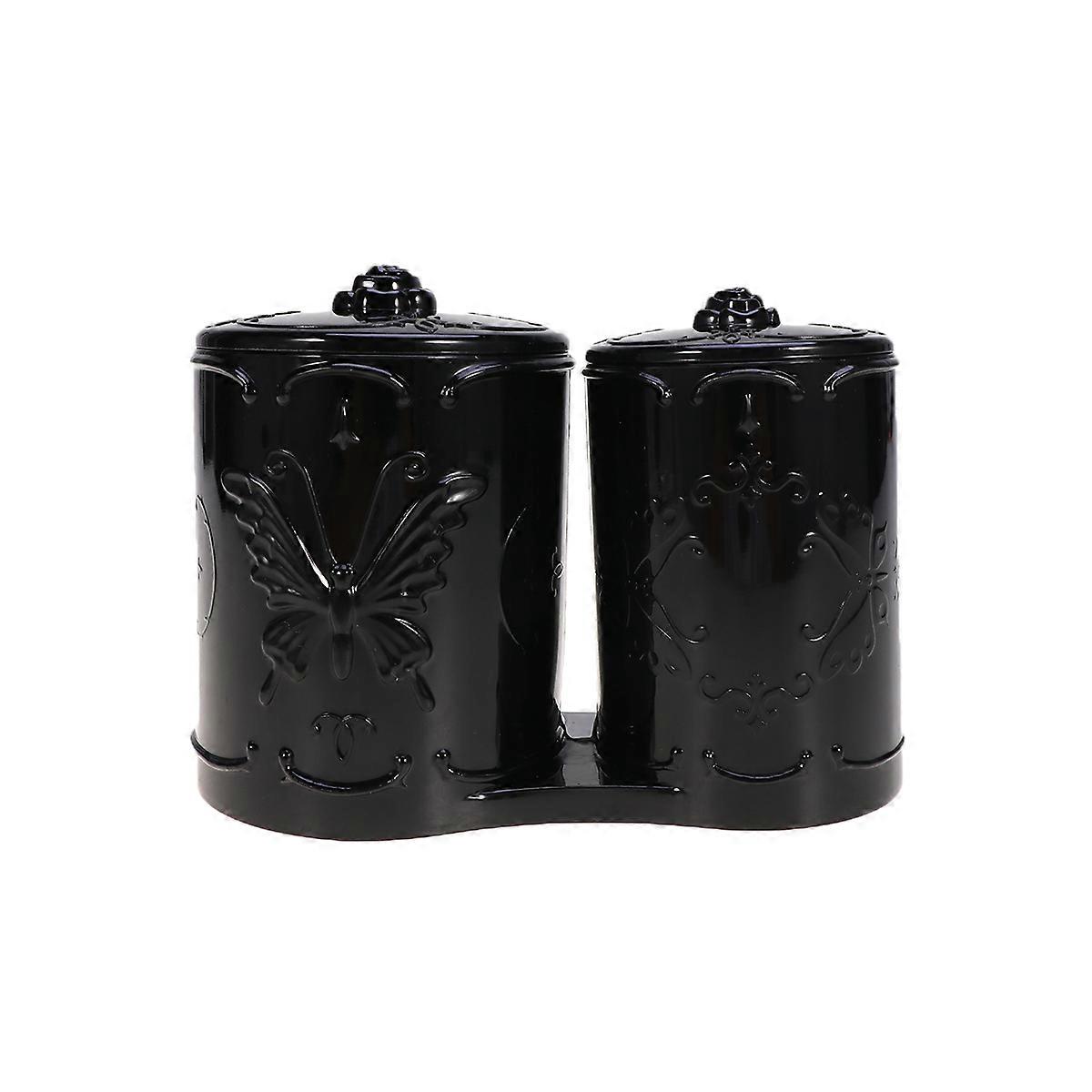 Black Apothecary Jars with Lids for Storing Cotton Swabs Makeup Pads and Small Accessories 4.5x3.5x6.5 Inches