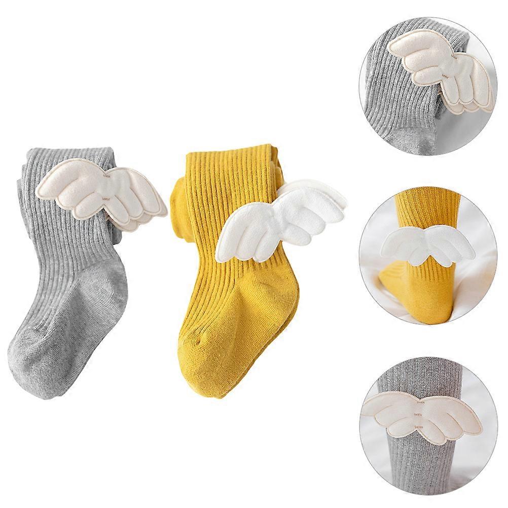 Soft Stretchy Knitted Leggings with Elastic Waist 2 Pairs Tights for Spring Autumn Yellow Grey Pantyhose Years Long Socks