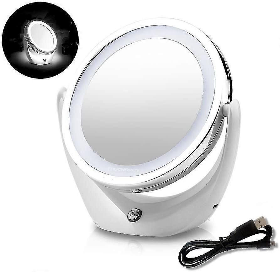 Round Make-up Mirror - Rechargeable Table Mirror With Led Lighting And 5x