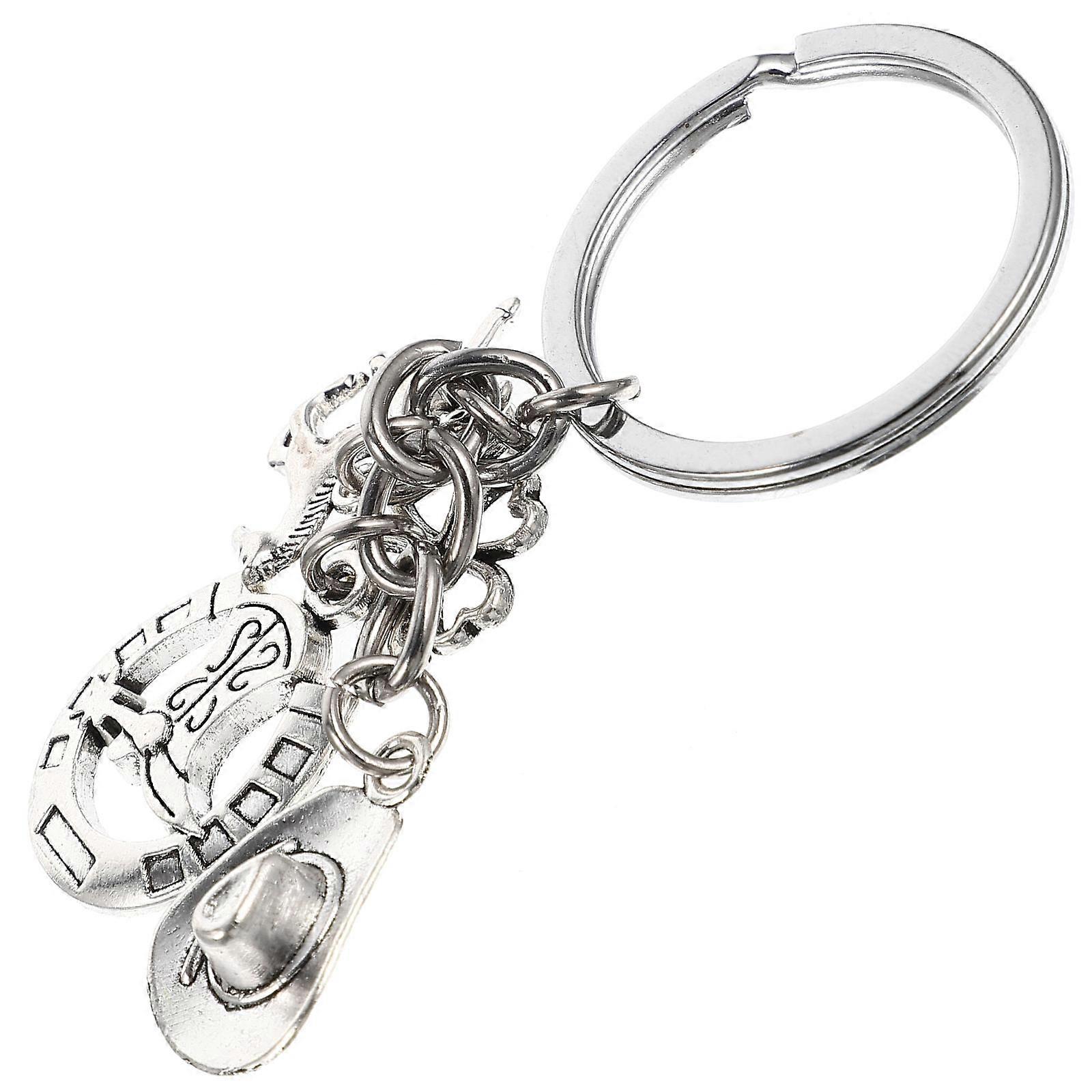 Decorative Key Ring with Cowboy Hat, Horseshoe, and Clover Pendant – Unique Keychain for Handbag, Backpack, and Purse Decoration – Ideal for Cowboy