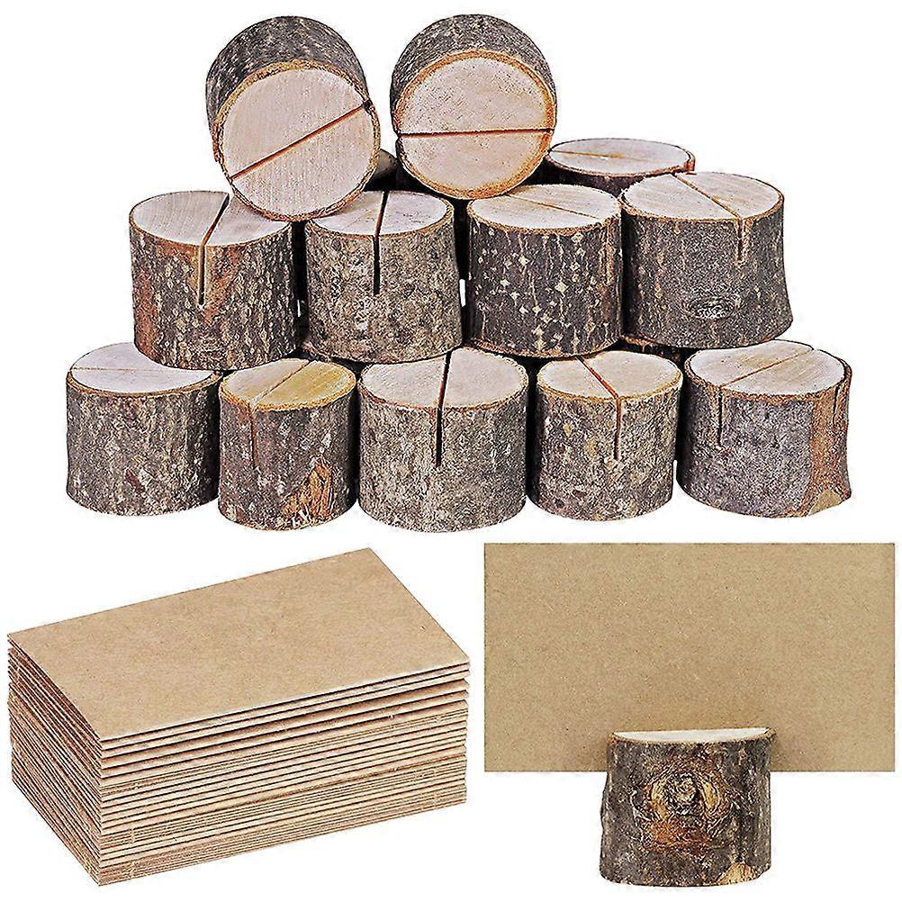 Rustic Wooden Stump Table Sign Holders Set – Decorative Picture Stands for Weddings, Events & Parties – Includes Writable Cards for Guest Names &