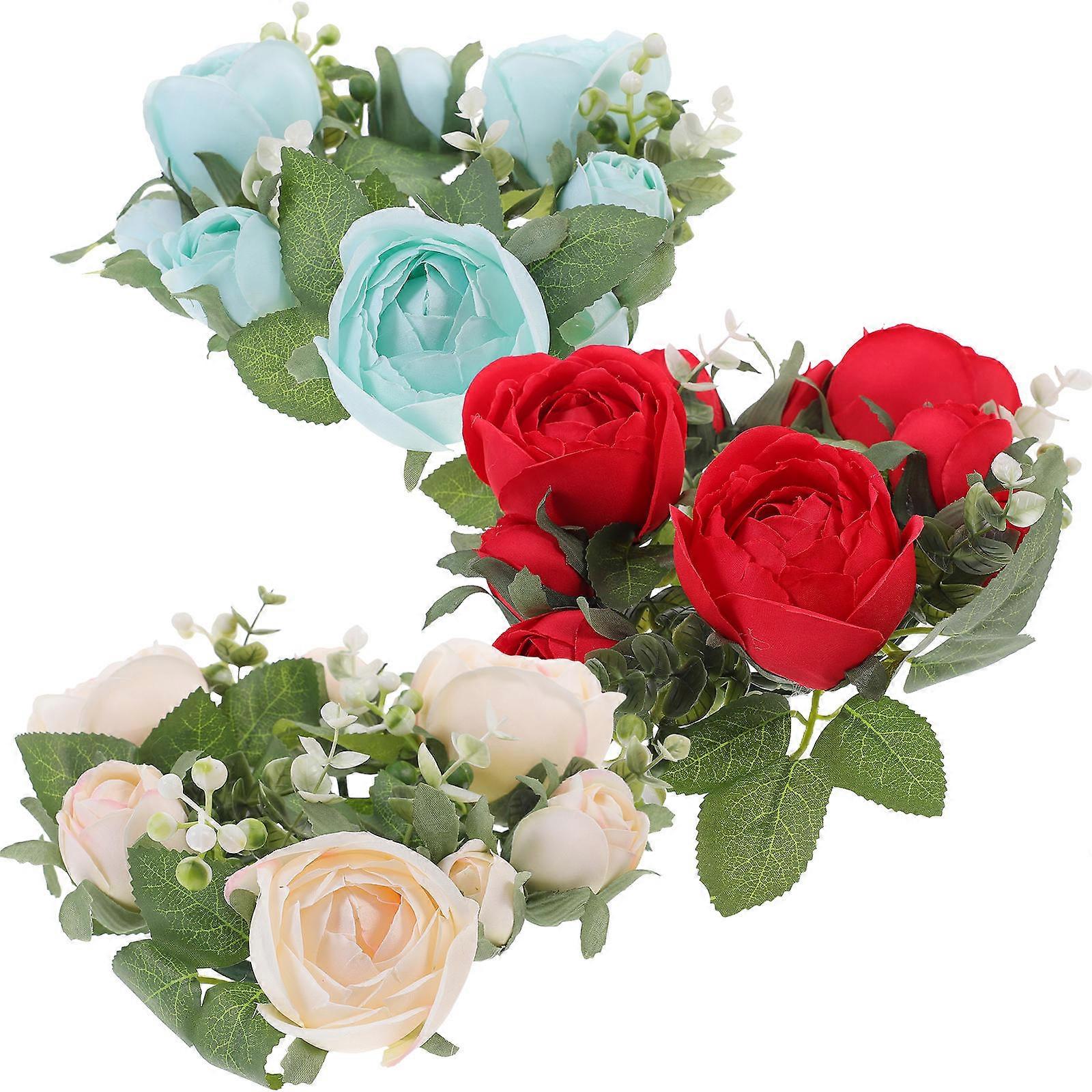 Table Wreath Candle Ring Elegant Table Centerpiece Assorted Color Round Shape Silk Cloth Material For 3Pcs