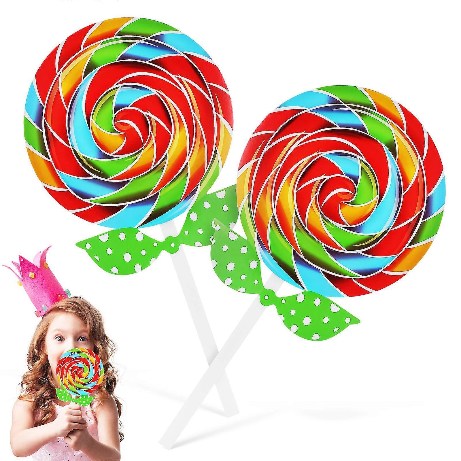 Γιγαντιαία στηρίγματα καραμελών Lollipop στηρίγματα μεγάλα στολίδια καραμελών ραβδί σχήμα ντυμένο χαρτί Photo Booth στηρίγματα για τα μέρη 2Pcs