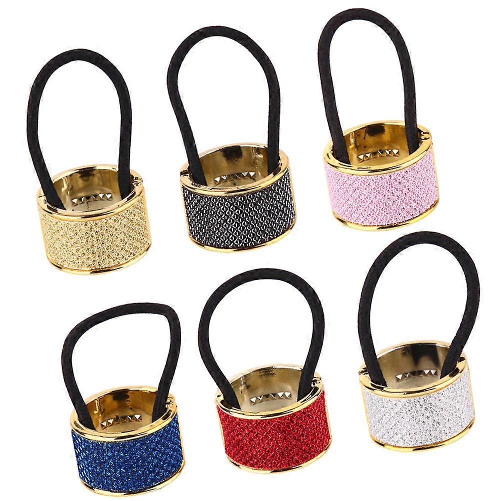 Elastic Hair Ties for Women with Delicate Design Assorted Color Material 6 Pieces