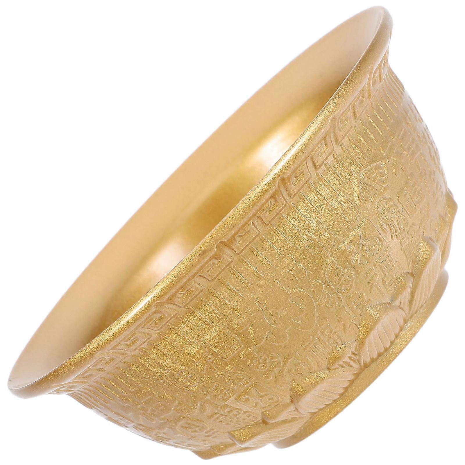 The **Golden Alloy Feng Shui Wealth Offering Bowl** is an elegant and meaningful decorative piece designed to enhance the flow of positive energy,