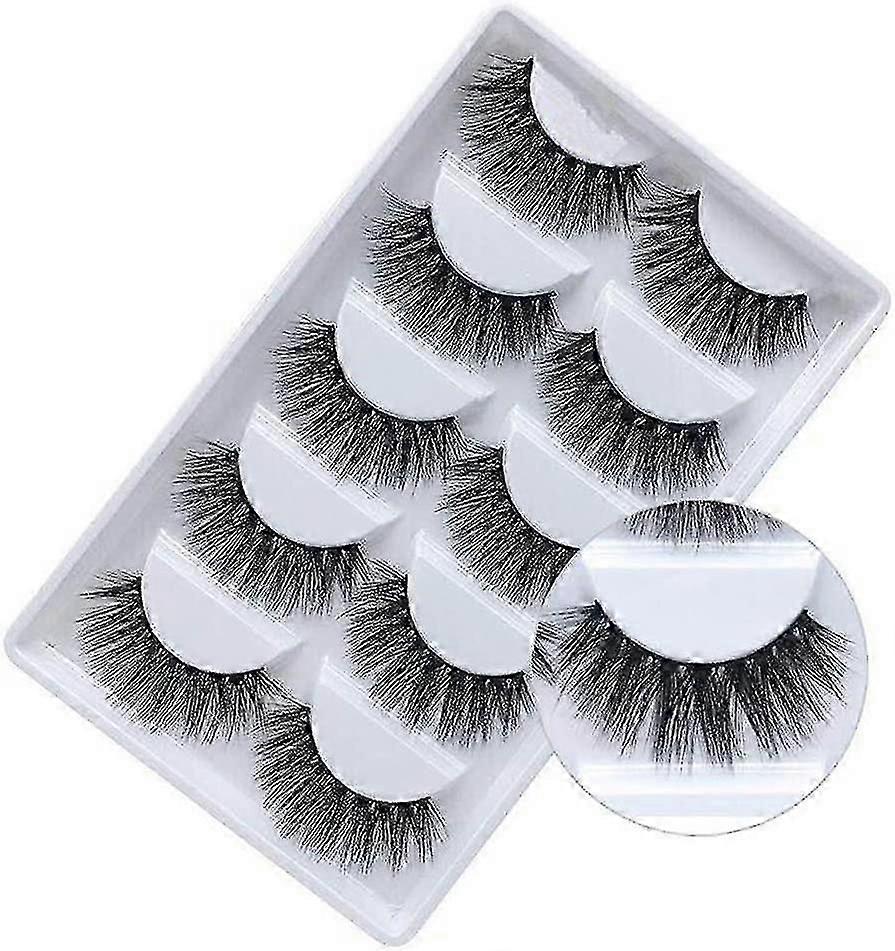 False Eyelashes, 5 Pairs 3d Natural Fluffy Fake Lashes, Hand-made Dramatic Thick Crossed Cluster Fake Eye Lashes,reusable Soft Long Lashes Pack For Ma