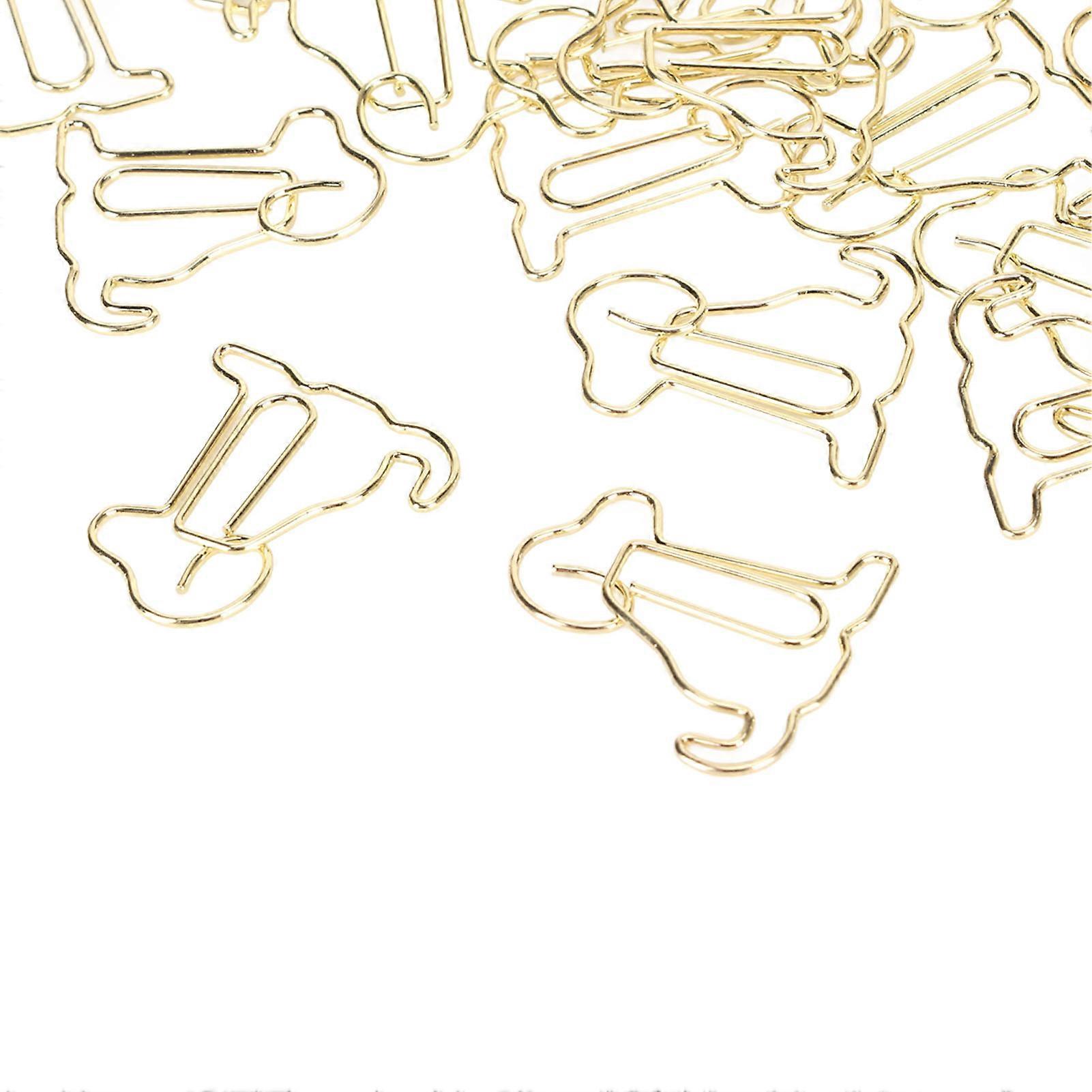 100pcs Dog Shape Paper Clips Improved Slip Resistance Rust Proof Reusable Metallic Paper Clips for Office Gold