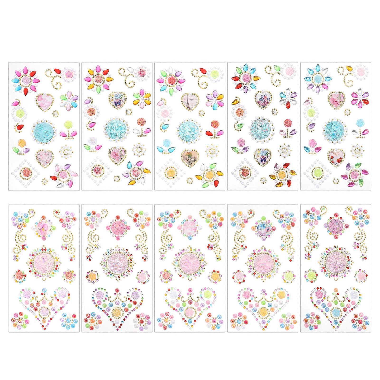 10Pcs Rhinestone Embellishments Self-Adhesive Stickers For DIY Craft Projects Assorted Color High Temperature Resistance
