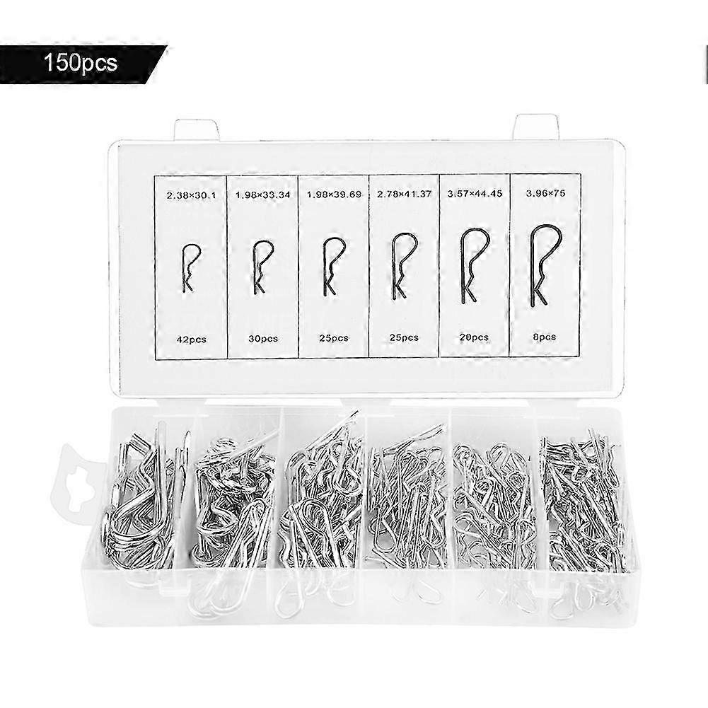 150pcs Cotter Pin Assortment Fastener Set with 6 Sizes in Plastic Box