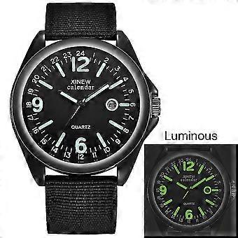 Militär Mens Kvarts Klocka Svart Urtavla Datum Lyx Sport Armbandsur-Bra