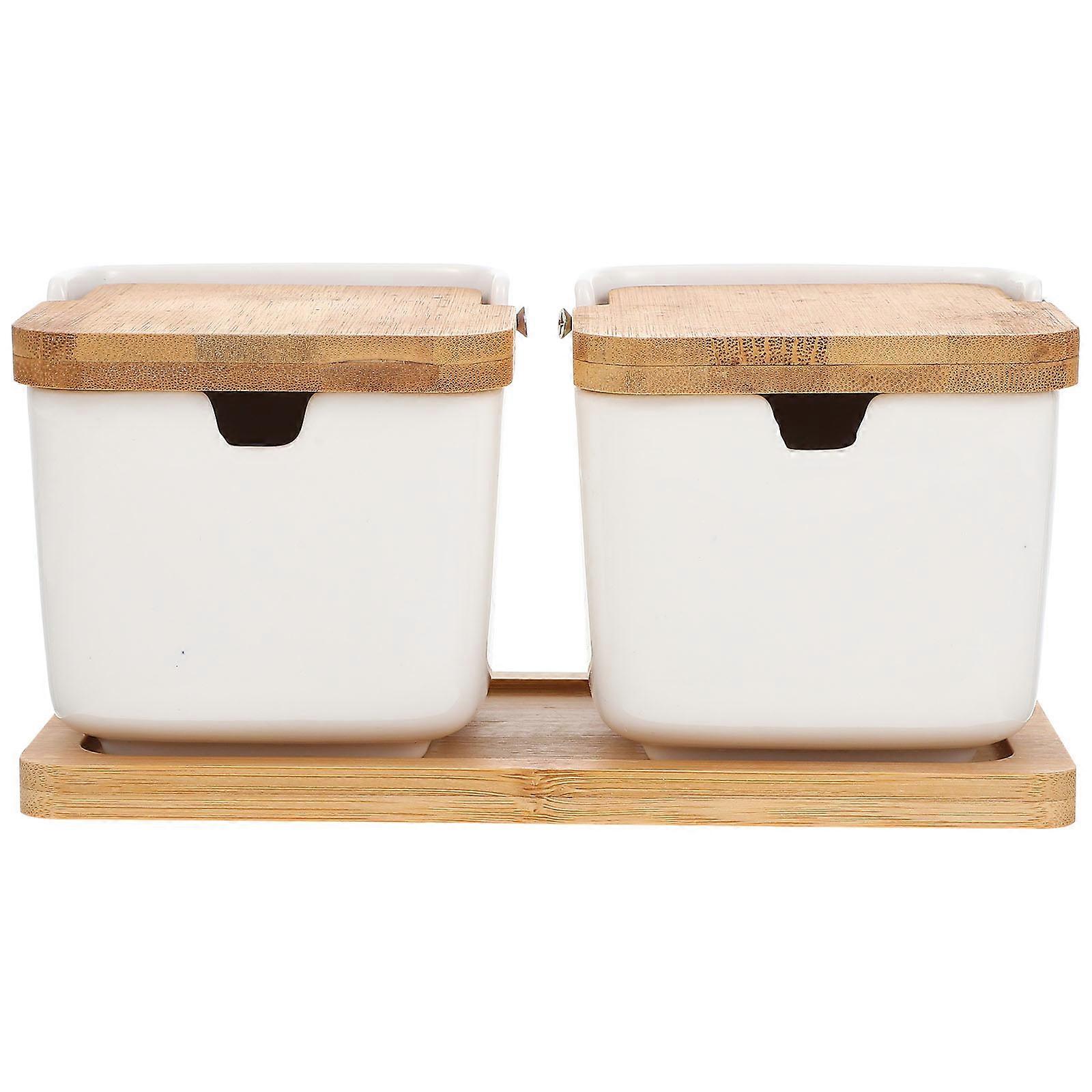 White Ceramic Salt Container with Large Capacity for Storage Suitable for Spice Box Seasoning Salt Shaker 7.5 x 4.2 x 3.9 inches