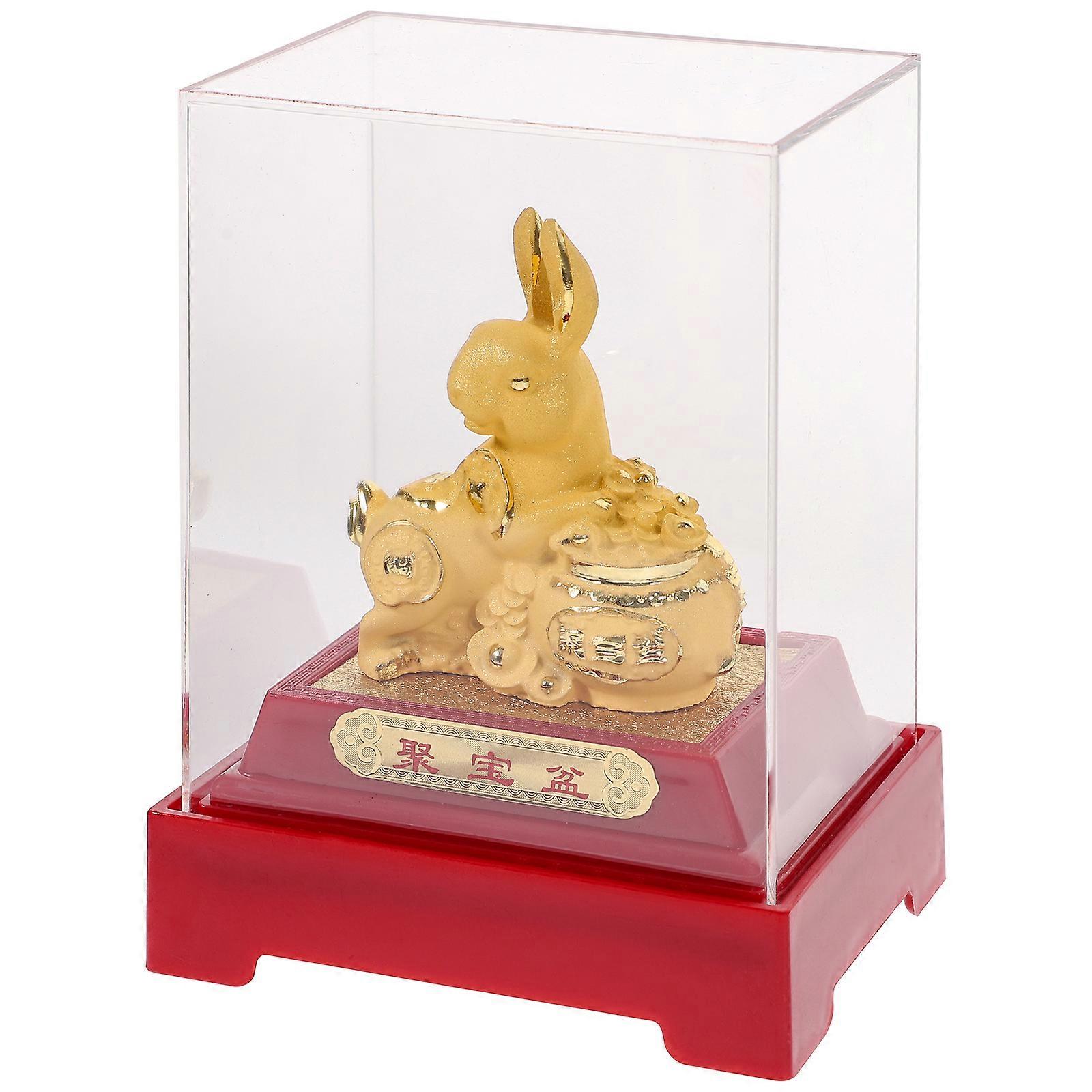 Golden Rabbit Statue Desktop Ornament Cartoon Zodiac Rabbit Decor for Home and Office Events