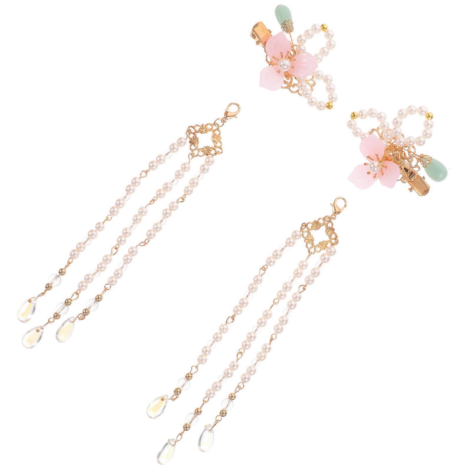 Floral Chinese Tassel Hairpin Hanfu Hair Decoration Women Festivals 14X5CM 1 Pair