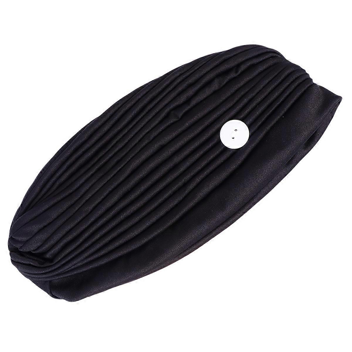 Black Acrylic Sports Beanie with Hat Button for Holding Mask Breathable Comfortable Elastic Wrap One Size Fits All