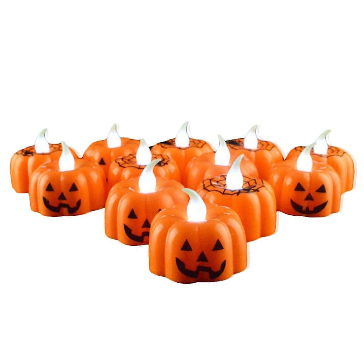 Battery Operated LED Pumpkin Lights For Halloween Decoration 10Pcs Including Spider Shapes For Indoor And Outdoor Atmosphere
