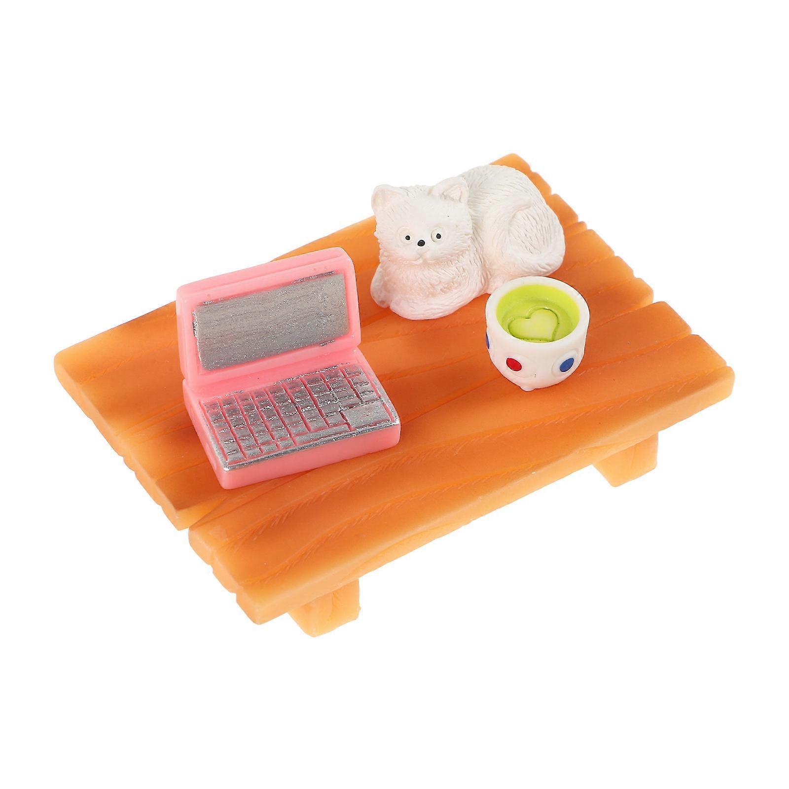 Miniature Doll House Furniture Set For Cozy Office Decor Including Desk Cat And Coffee Mug Accessories 1 Set