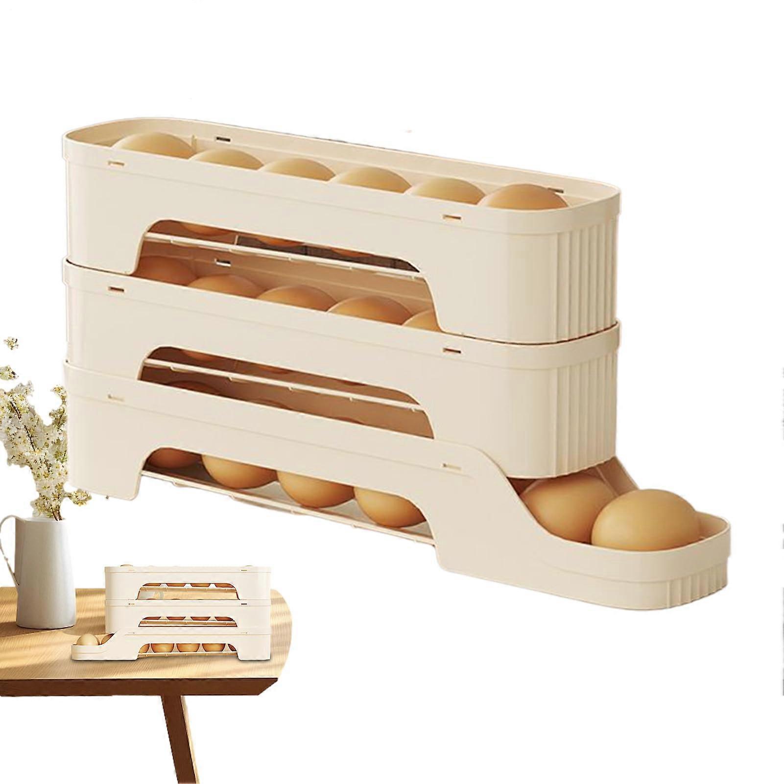 Rolling Egg Dispenser for Refrigerator, Egg Holder Automatic Storage Organizer, 3 Tiers