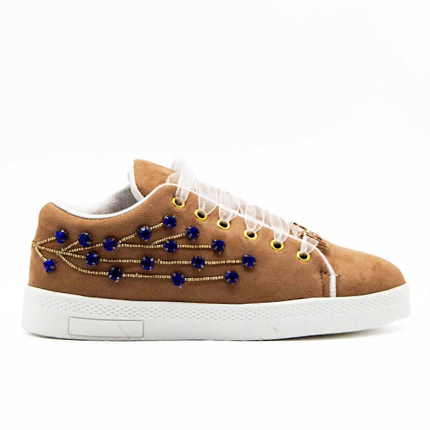 Millie luxury desert storm suede handmade embellished tennis shoe
