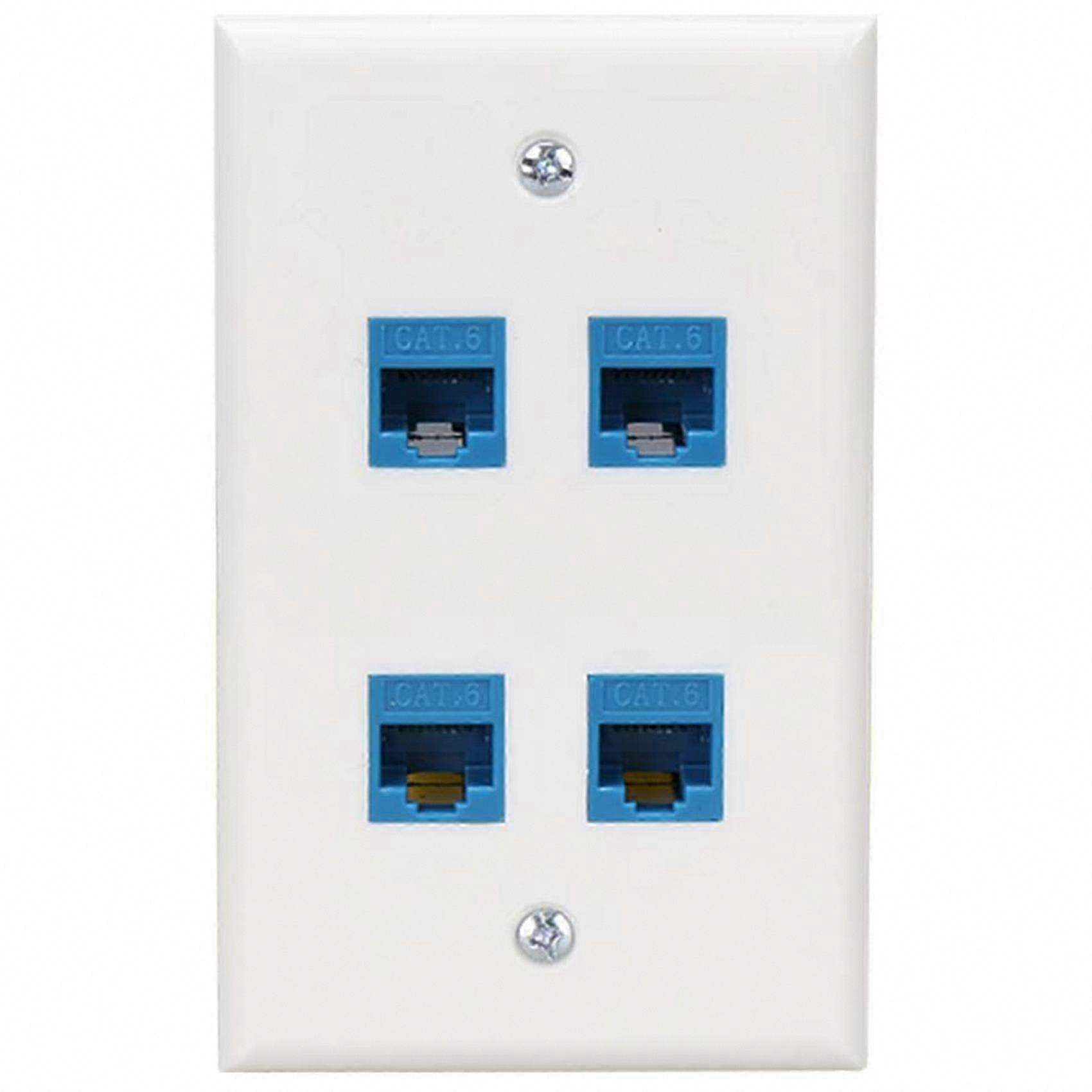 4 Port Ethernet Wall Plate for Cat7/6/6E/5/5E - Female-Female - Blue