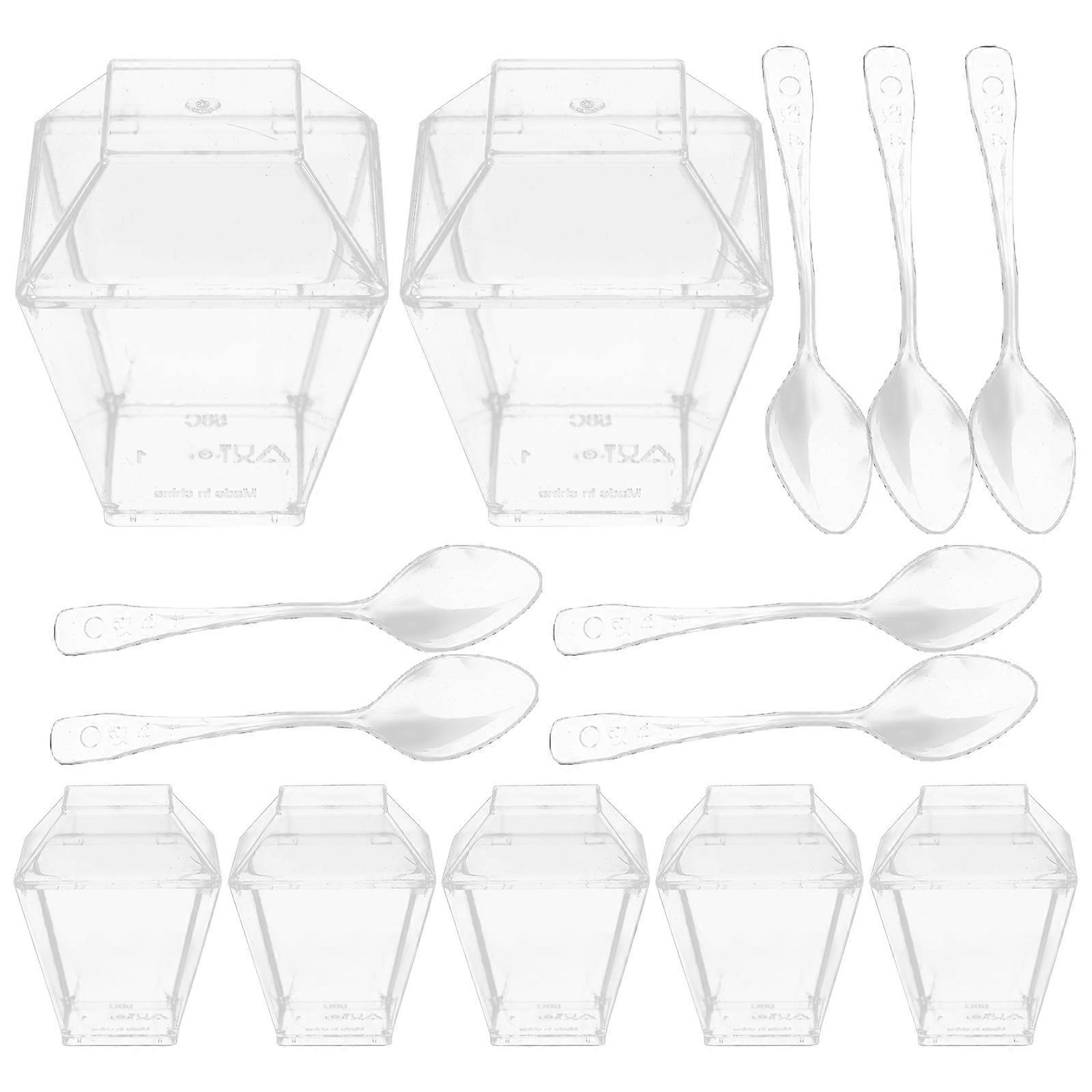 50 Sets Clear Dessert Cup Mousse Cup Pudding Cup Cupcake Cup with Lid and Spoon