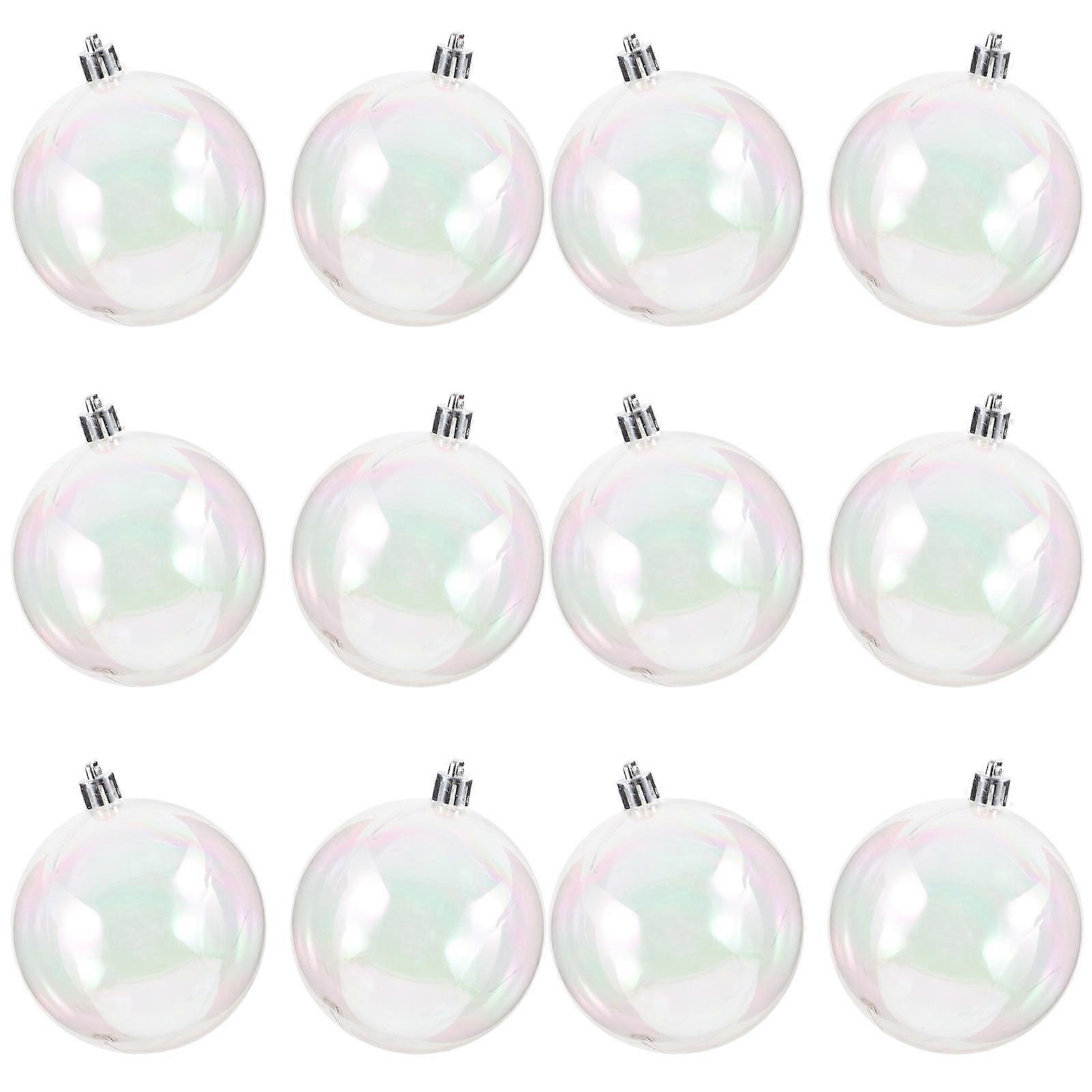 12pcs Colorful Transparent Christmas Decoration Balls, Lightweight Pearly Bubble Ornaments for Unique Xmas Tree, Odorless Design for Family Fun