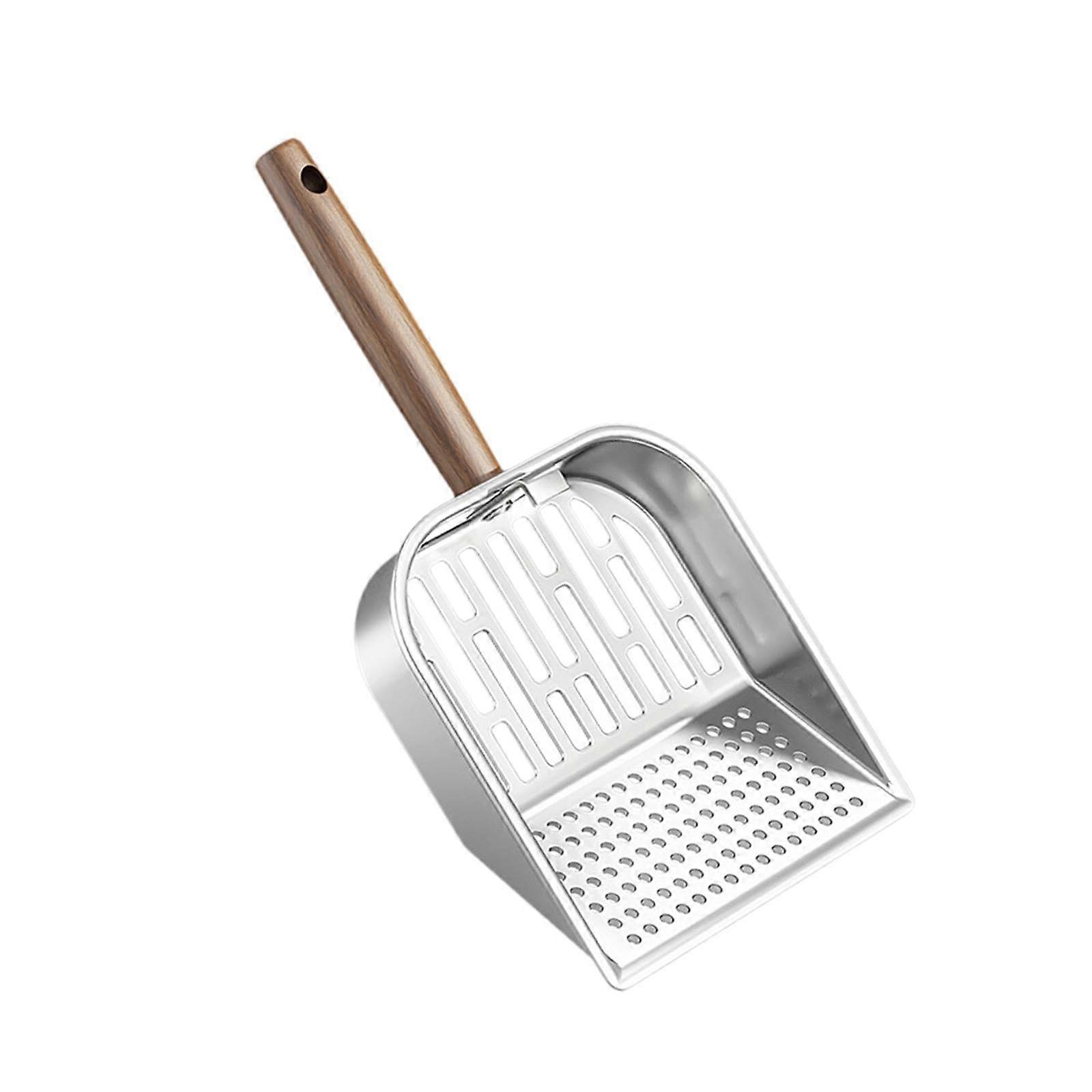 Cat Litter Scooper with Wooden Handle Heavy Duty Nonstick Coated Mesh for Deep Large Litter Boxes