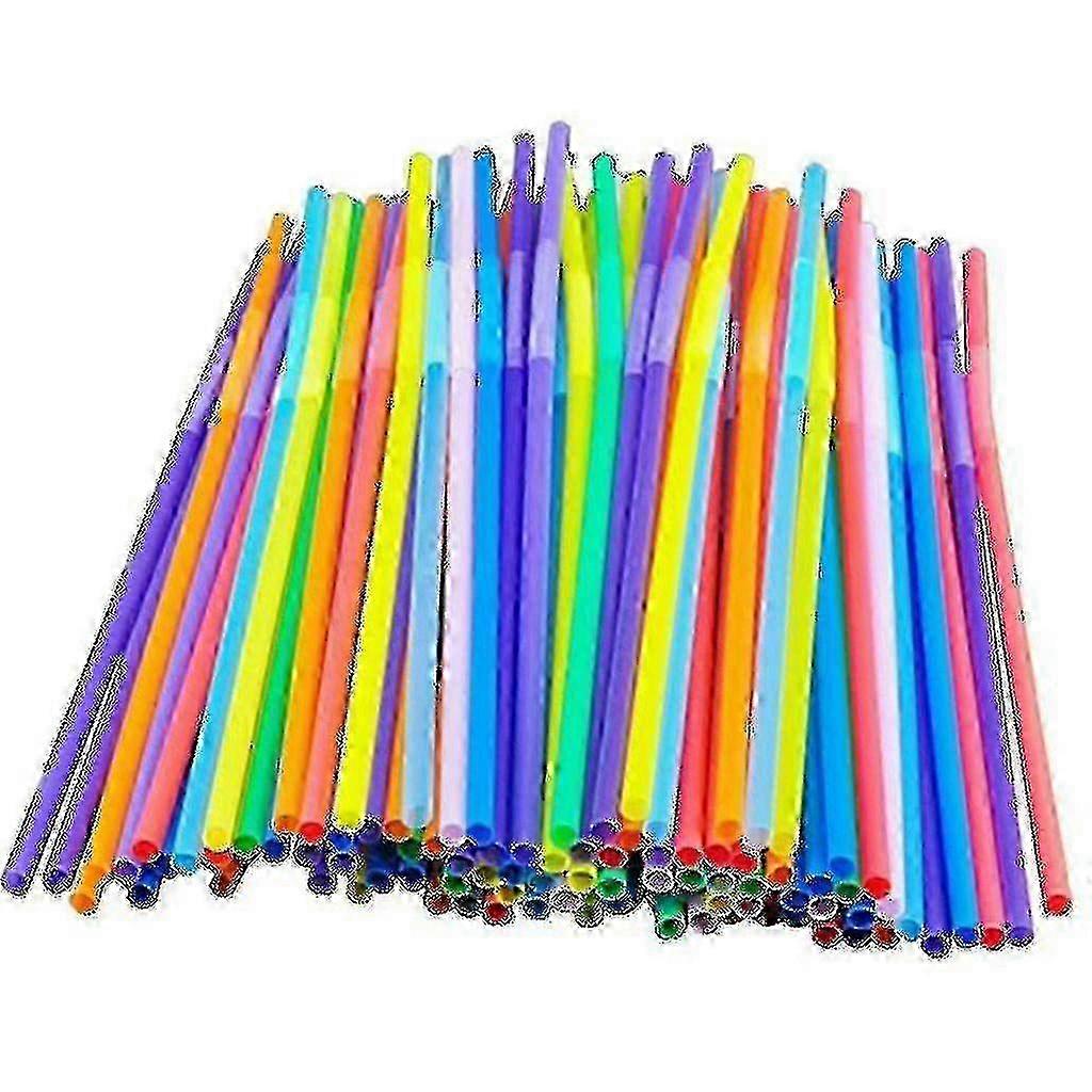 Disposable Plastic Drinking Straws - 100 Count Assorted Colors for Parties & Home Use - CHUNC