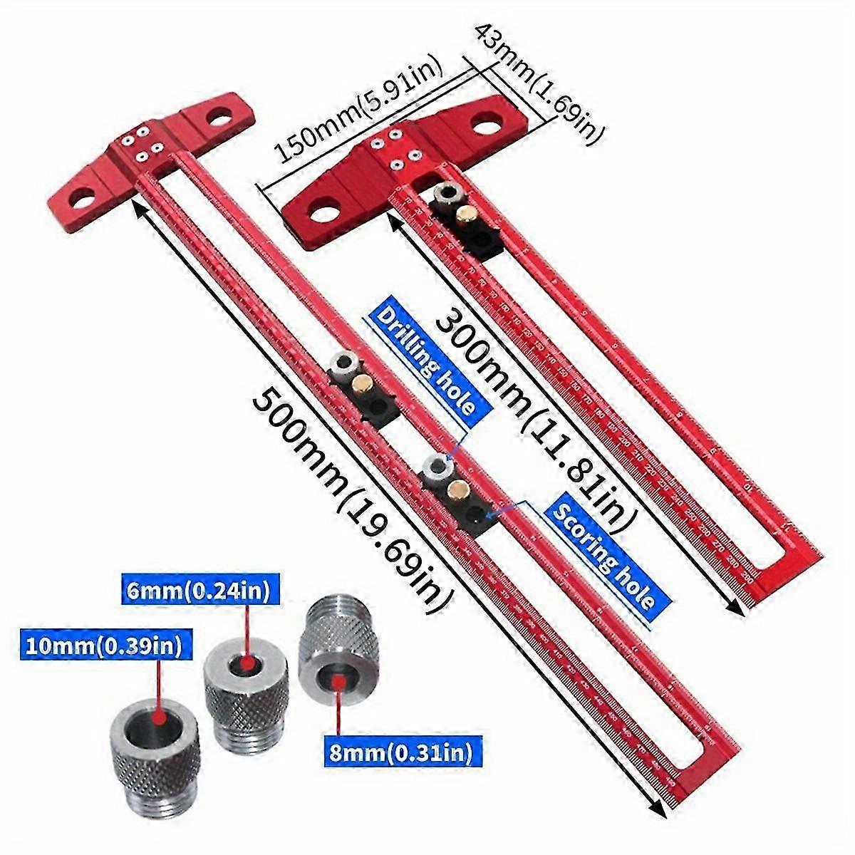 Woodworking 2-in-1 Drilling Positioning Scoring Ruler Scriber 50cm