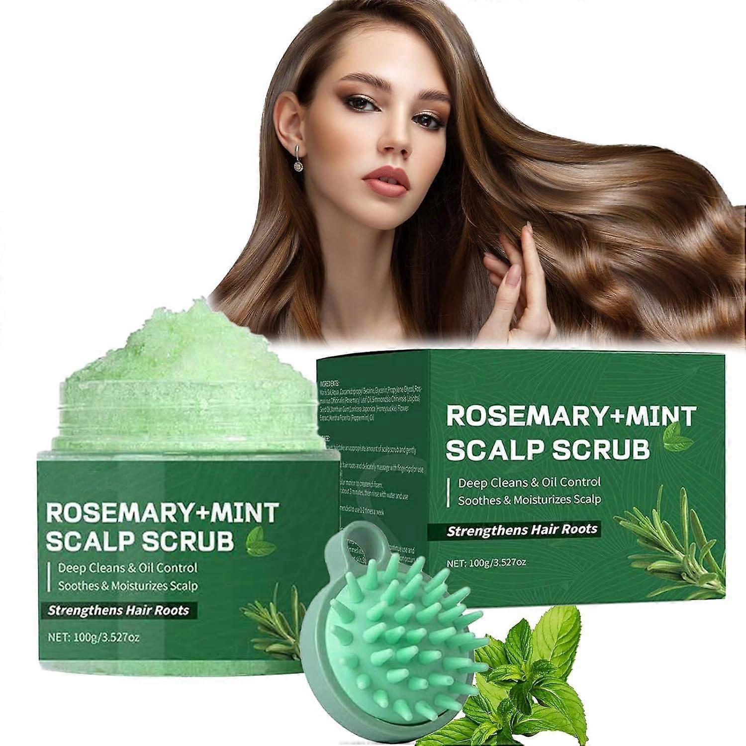 Rosemary Mint Scalp Scrub Dry Scalp Deep Cleansing Exfoliator Hair Growth Nourishing Cream With Massager 100g 1 Pc