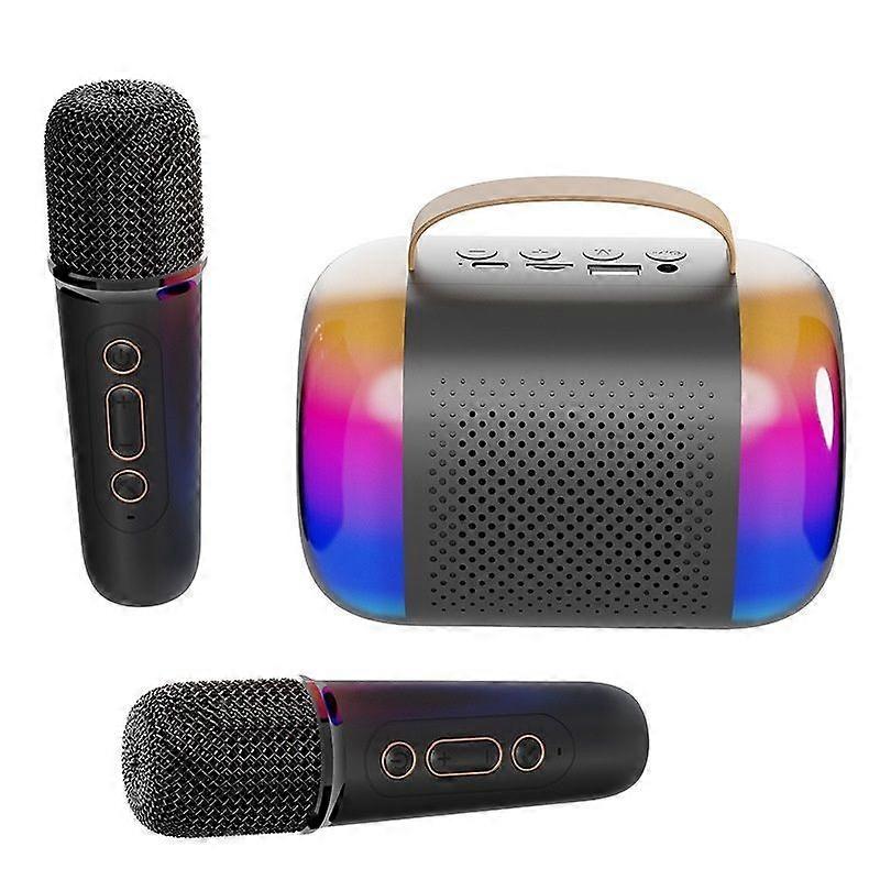 Mini Karaoke Machine for Kids and Adults, Portable Bluetooth Speaker with 2 Wireless Microphones and LED Color Lights(Black)