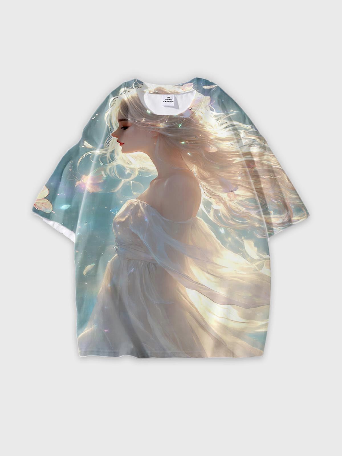 T-Shirt Round Neck, Loose Short Sleeve Pattern Graphic Tee, Unisex Summer Casual Top W1865