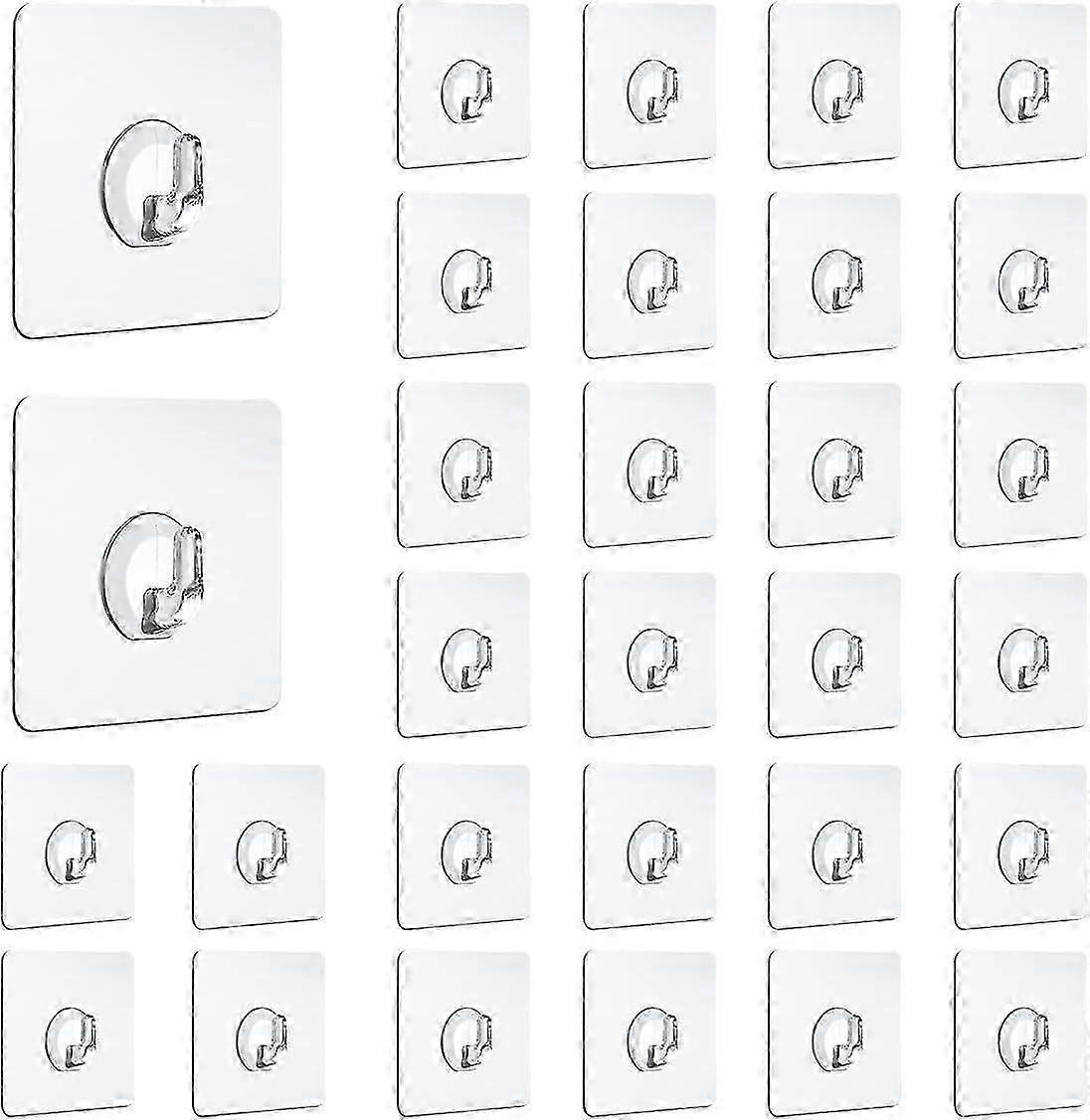 Pack of 30 Magic Hooks, Transparent Adhesive Hooks, No Drilling, Magic Hook Set
