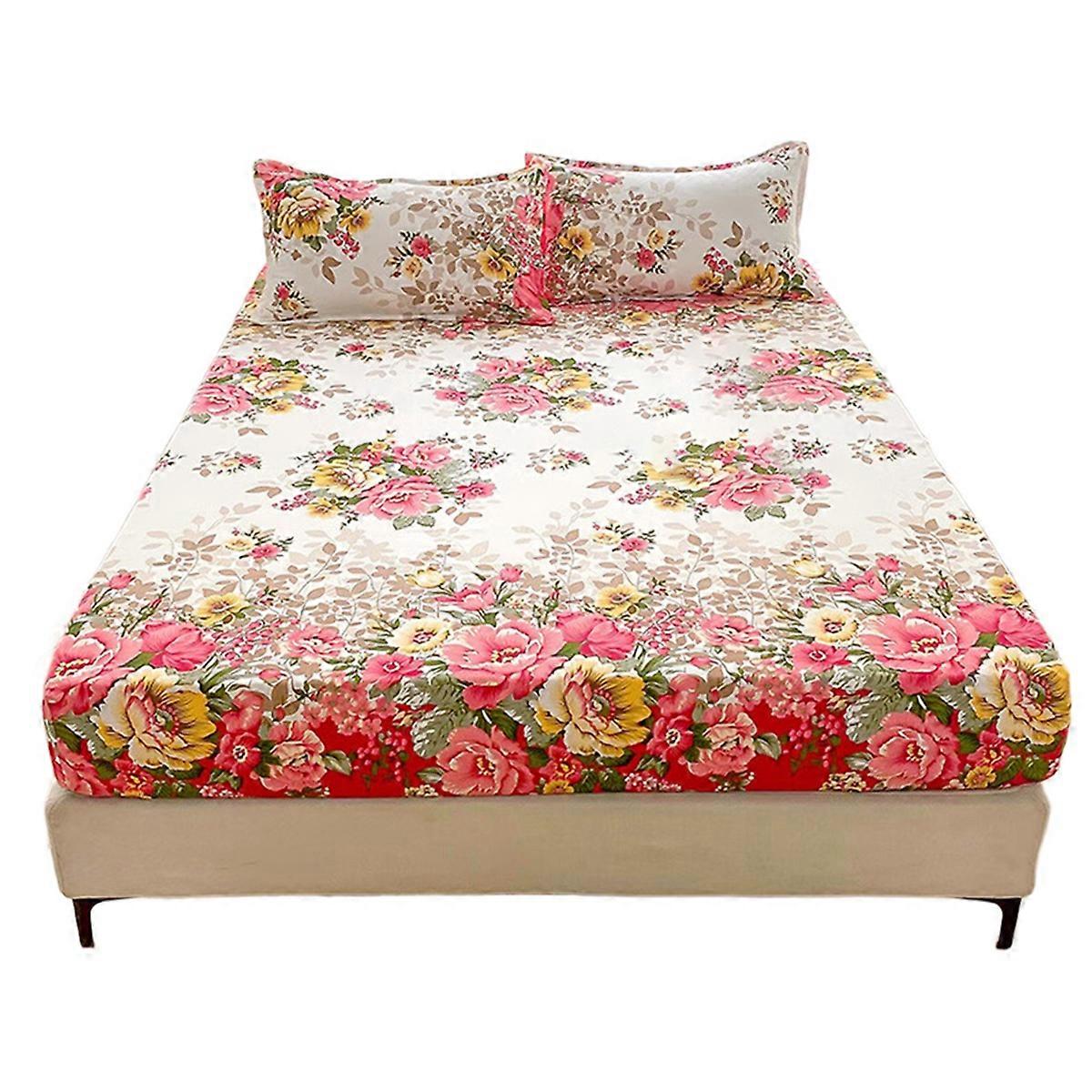 Washed Cotton Printed Fitted Sheet Protector Foreign Trade Seasons Full Surround Bedspread 3Piece S