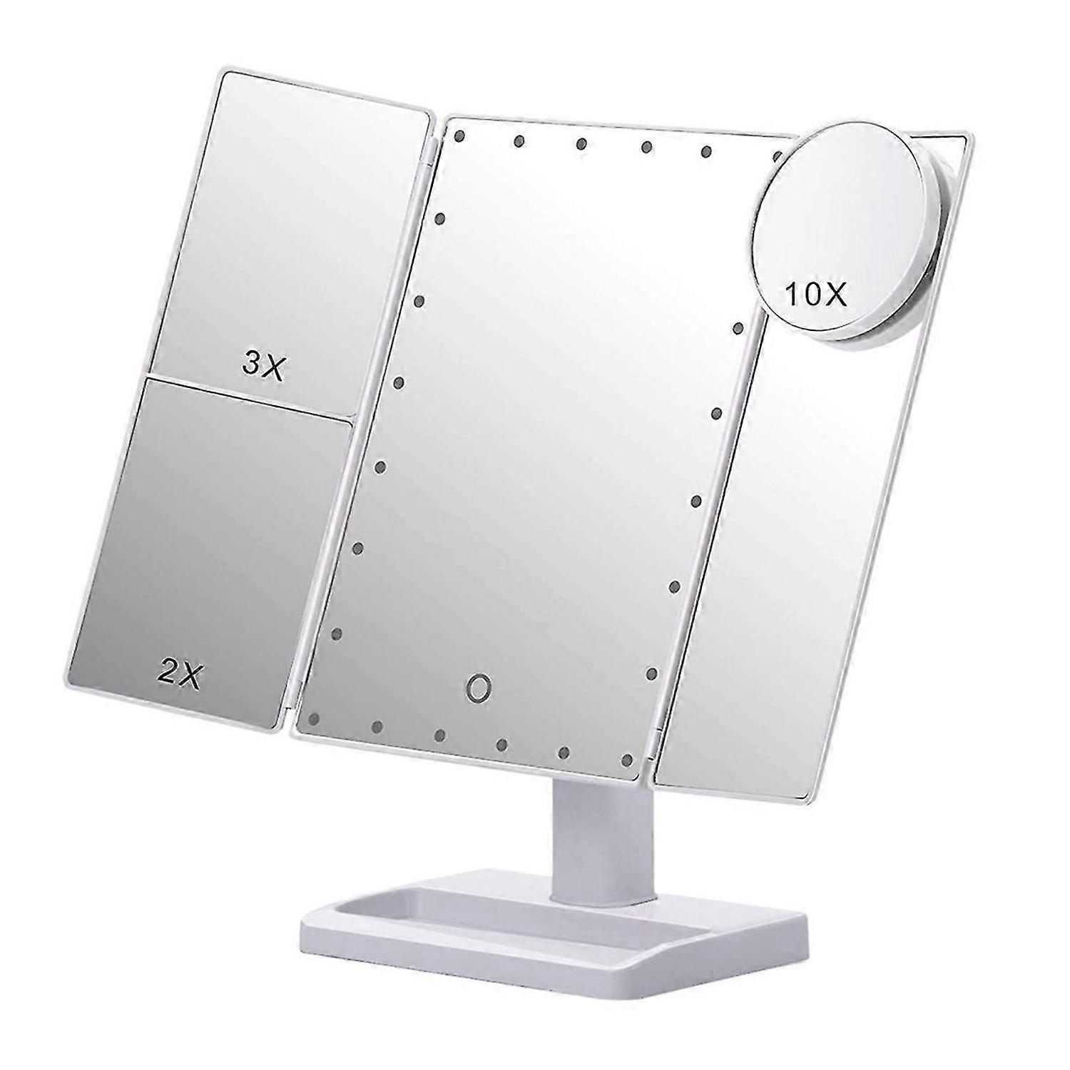 Trifold Makeup Mirror with 22 LED Light,10X/3X/2X Magnification