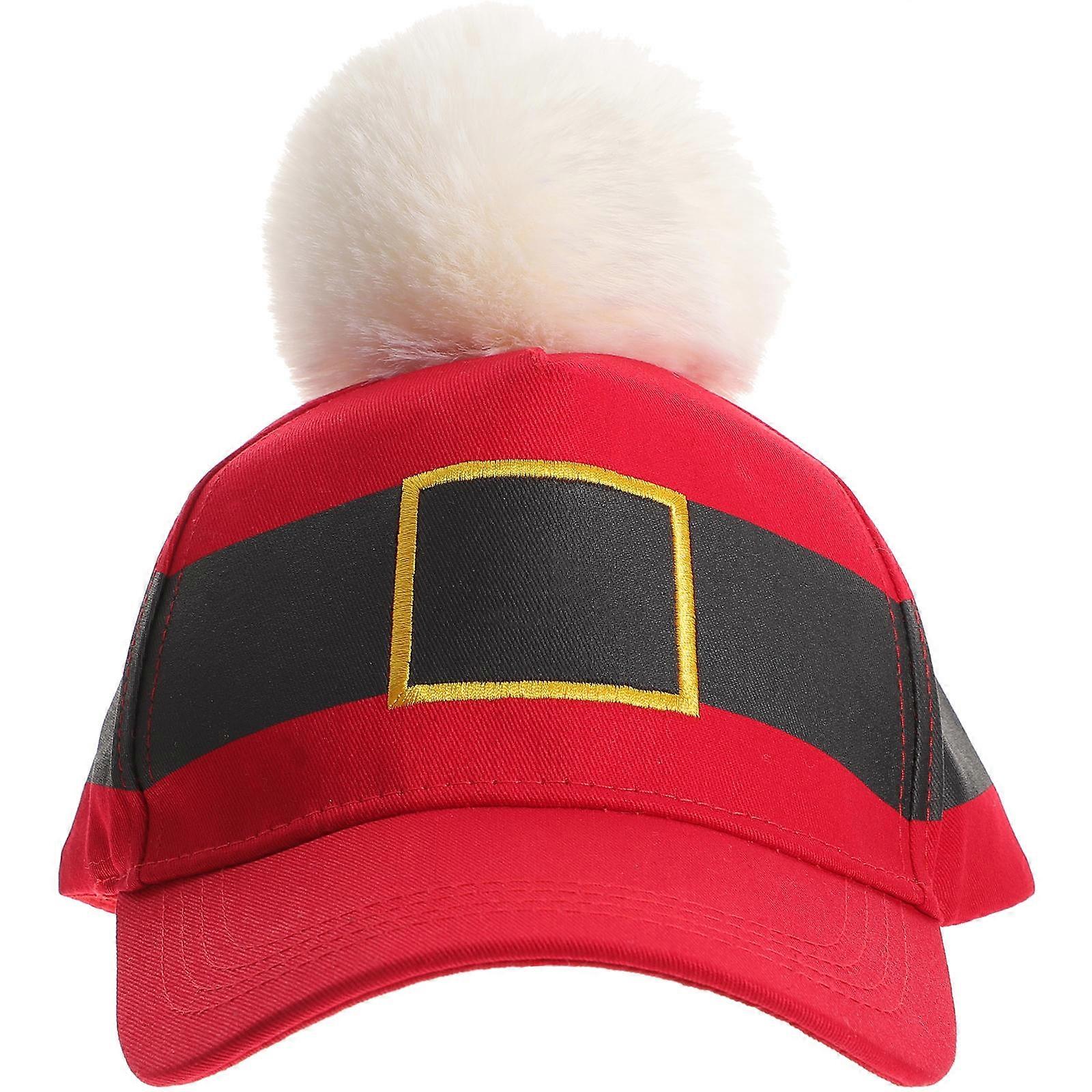 Christmas Baseball Hat for Kid Nylon Material Featuring Plush Ball Red