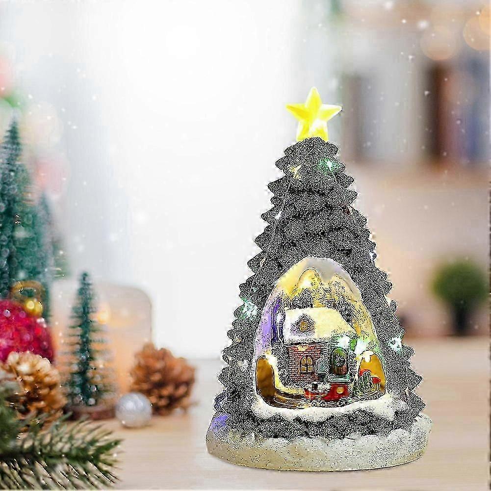 Christmas Tree Light House Music Decoration Adult Children Rotating Train Winter Scene House Desktop Holiday Decor A