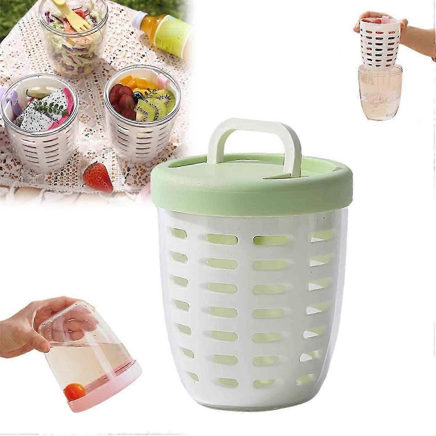 650ml Fruit Cup with Strainer,Leak-Proof, Protable Salad Container Includes Fork,Sealed Leak-Proof S