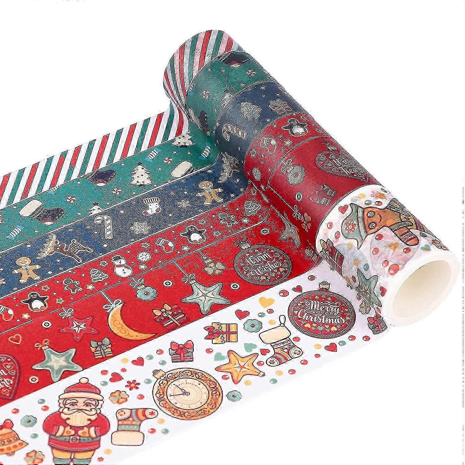 クリスマス和紙テープセット6ロールクリスマスホリデー装飾和紙テープDIY接着剤ギフトテーブルクリスマスデコレーション、クリスマスカードシーリング、Chr