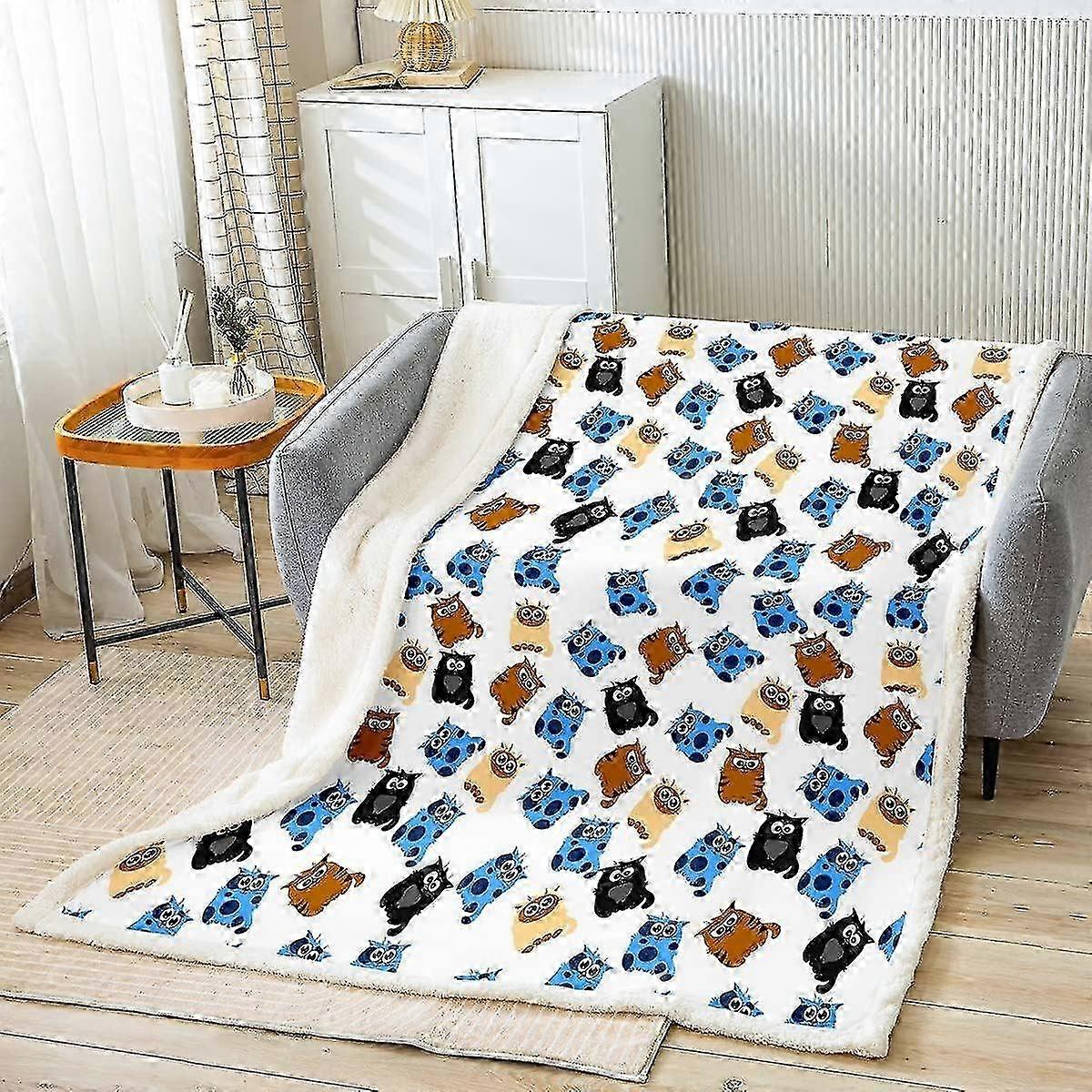 Kočky Sherpa Deka Roztomilý Kreslený Kočka Fleece Hodit Deku Pro Děti Chlapci Dívky Domácí Kočka Hnědá Modrá Plyšová Deka Krásná Zvířata Fuzzy Deka Pro S
