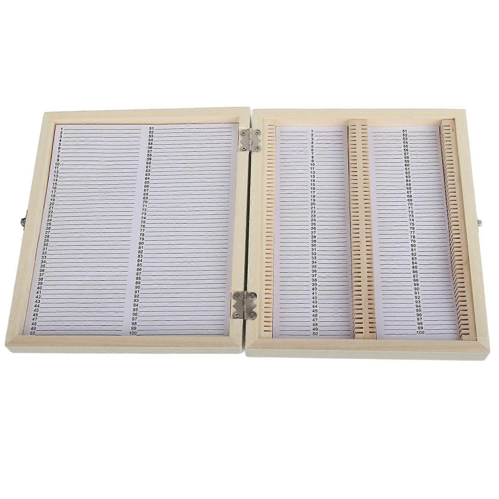 100PCS Biology Glass Prepared Microscope Slides Specimens Wooden Slide Storage Box Case