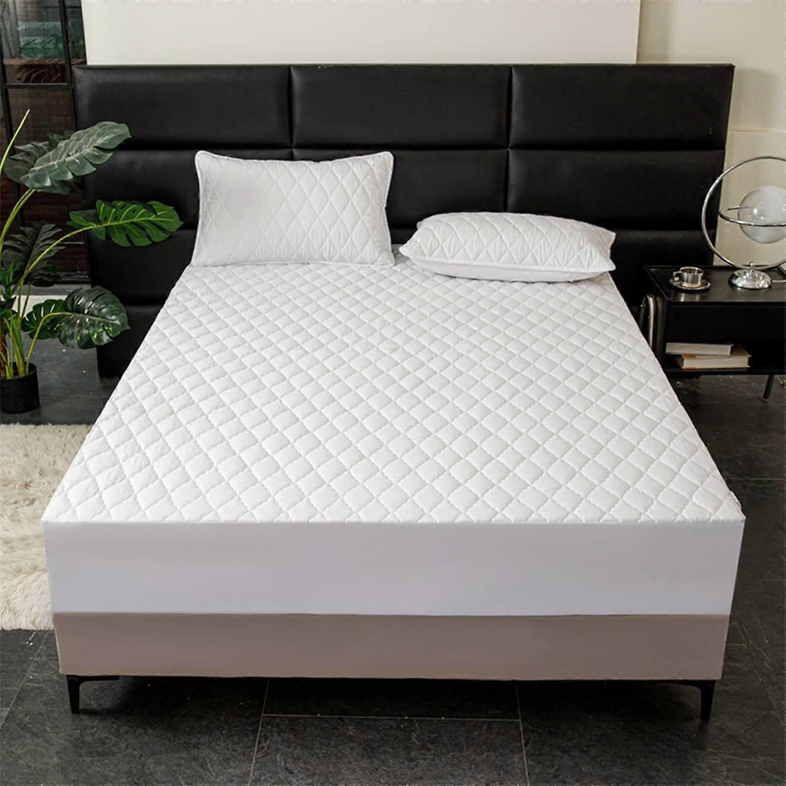 Single Bed Sheet Set With Fitted Sheet 2 Pillowcases 200x220 cm Bianco White Diamond Pattern Solid Color Soft Durable