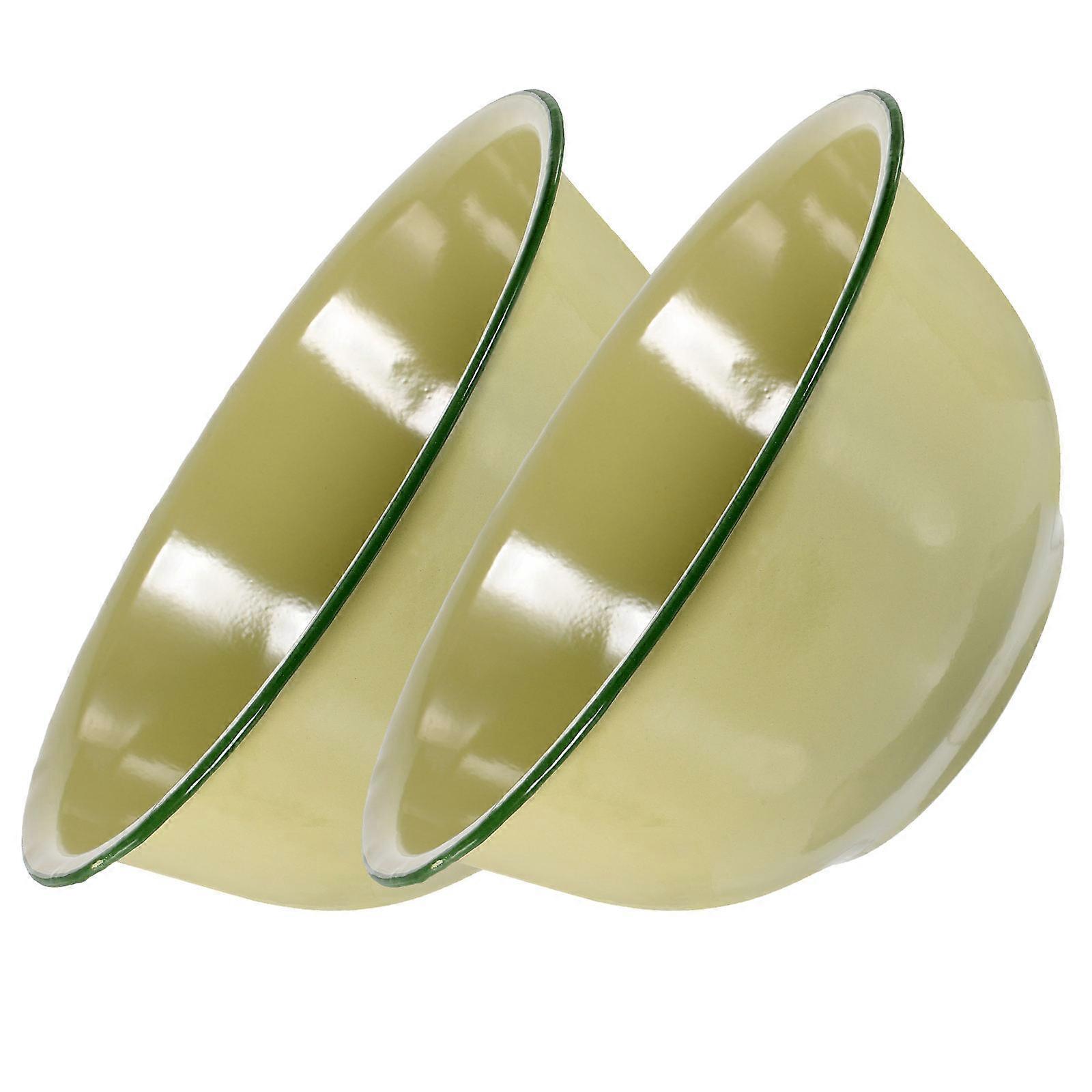 Vintage Enamel Bowl Multi Purpose Soup Bowl for Home 2Pcs Retro Style Light Green